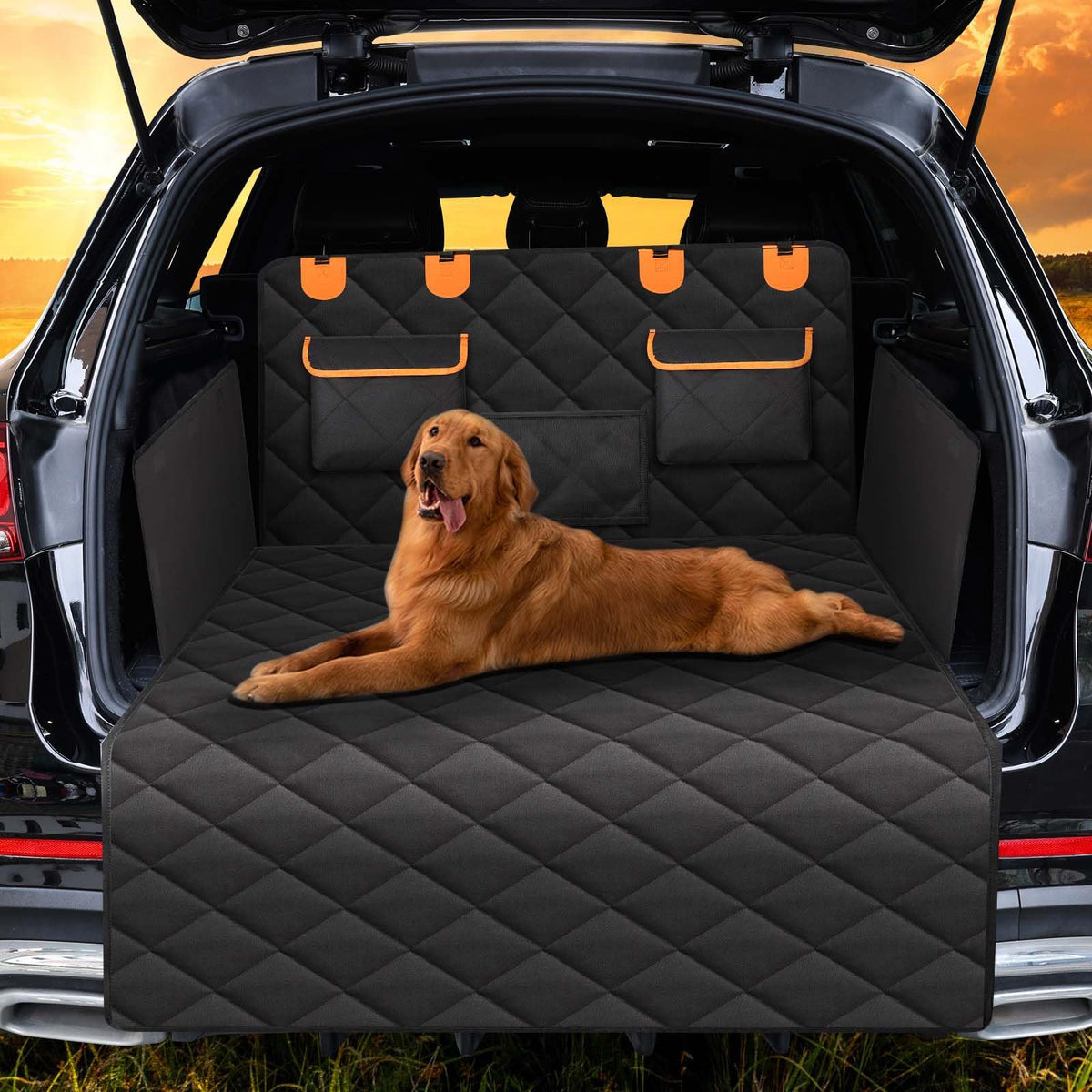 Easyhawei 4-In-1 Suv Cargo Liner For Dogs, Non-Slip Water Resistant Pet Trunk Mat With Side Flaps Protector & Back Seat Organizer, Dog Backseat Cover For Suvs Vans