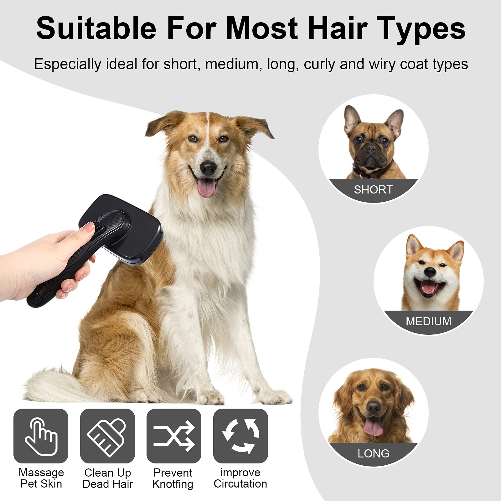 Self Cleaning Slicker Pet Brush For Grooming And Shedding Small Medium Large Dog Cat - Gently Remove Loose Tangling Knot Undercoat Fur Mats - Suitable For Long Short Hair Lengths Sensitive Animals