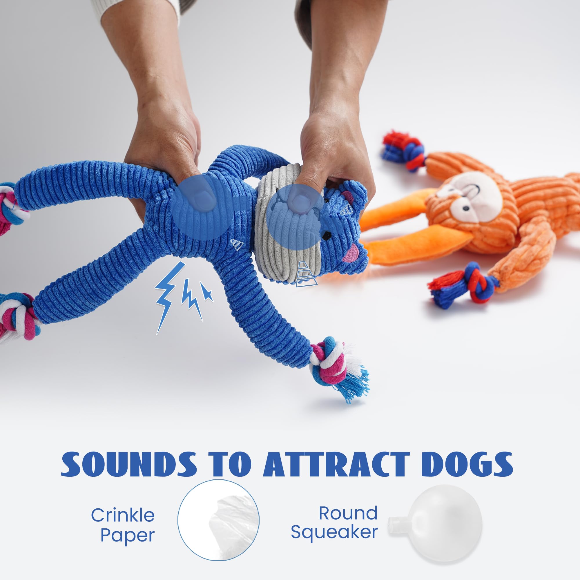 Nocciola Dog Plush Toys, 2 Pack Interactive Dog Toys To Keep Them Busy, Squeaky Dog Toys With Crinkle Paper, Rope Dog Chew Toys