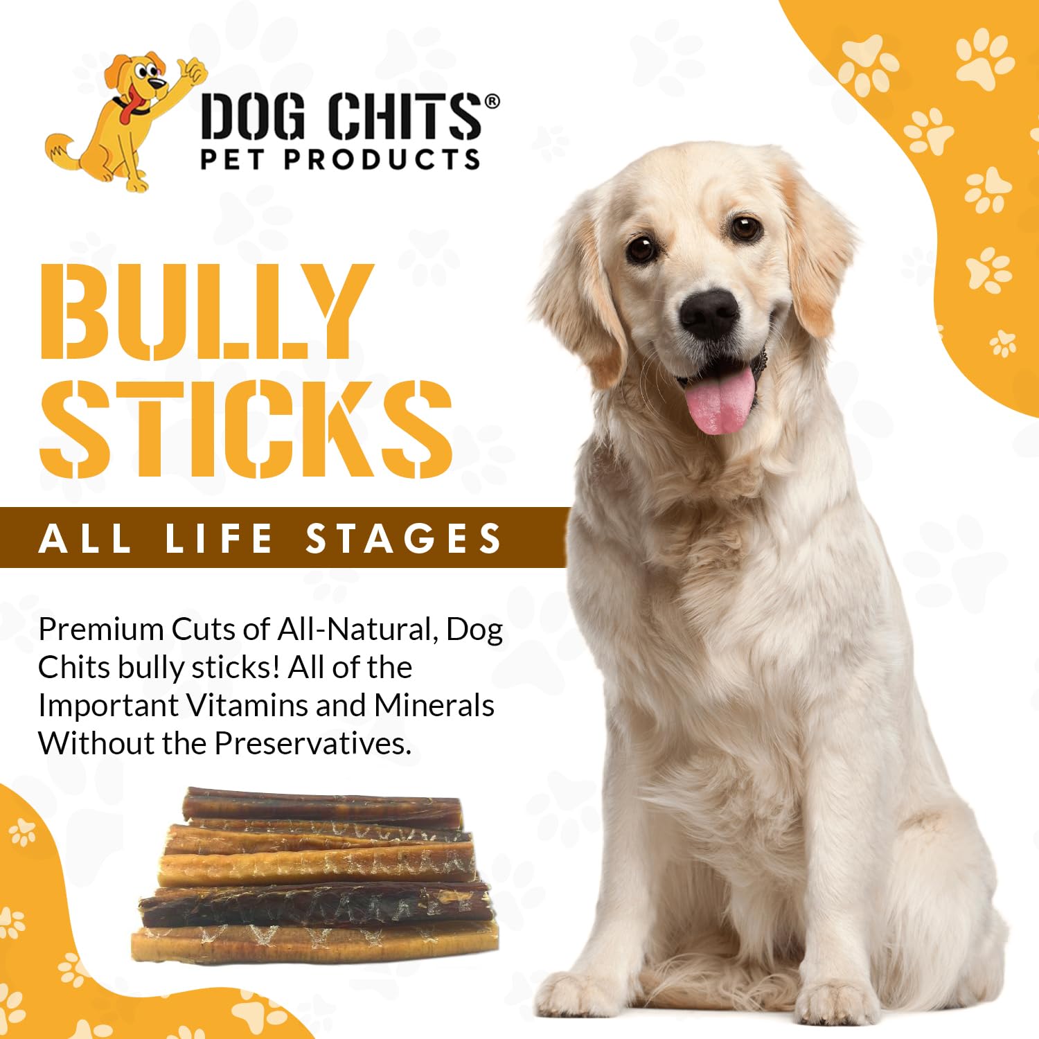 Dog Chits Bully Sticks for Dogs and Puppies | 6-inch, 20 Pack | Natural Healthy Long Lasting Chew for Large and Small Dogs Prote