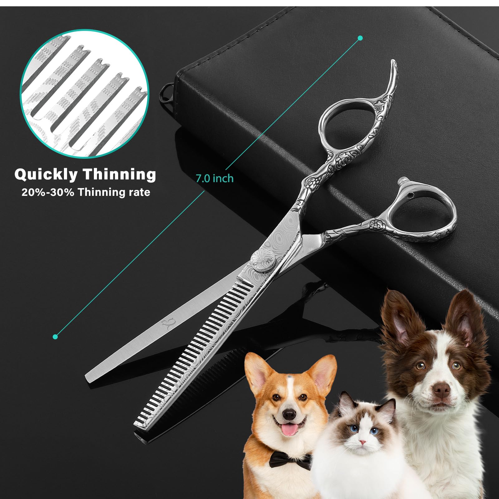 Citywish Dog Grooming Scissors,Silver With Safety Round Tips,5 In 1 Curved Dog Scissors For Grooming,Professional Pet Grooming S