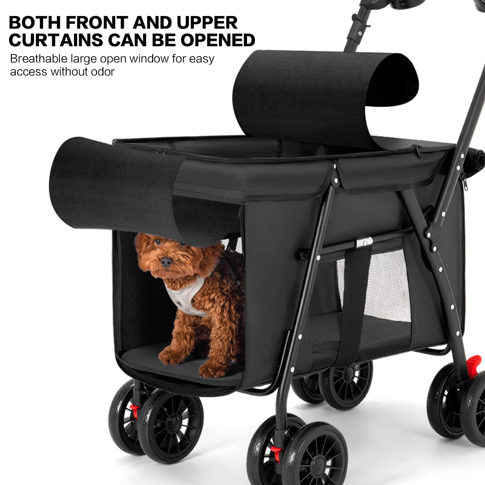Pet Stroller Cat Dog Stroller Travel Folding Pet Carriers(Black)