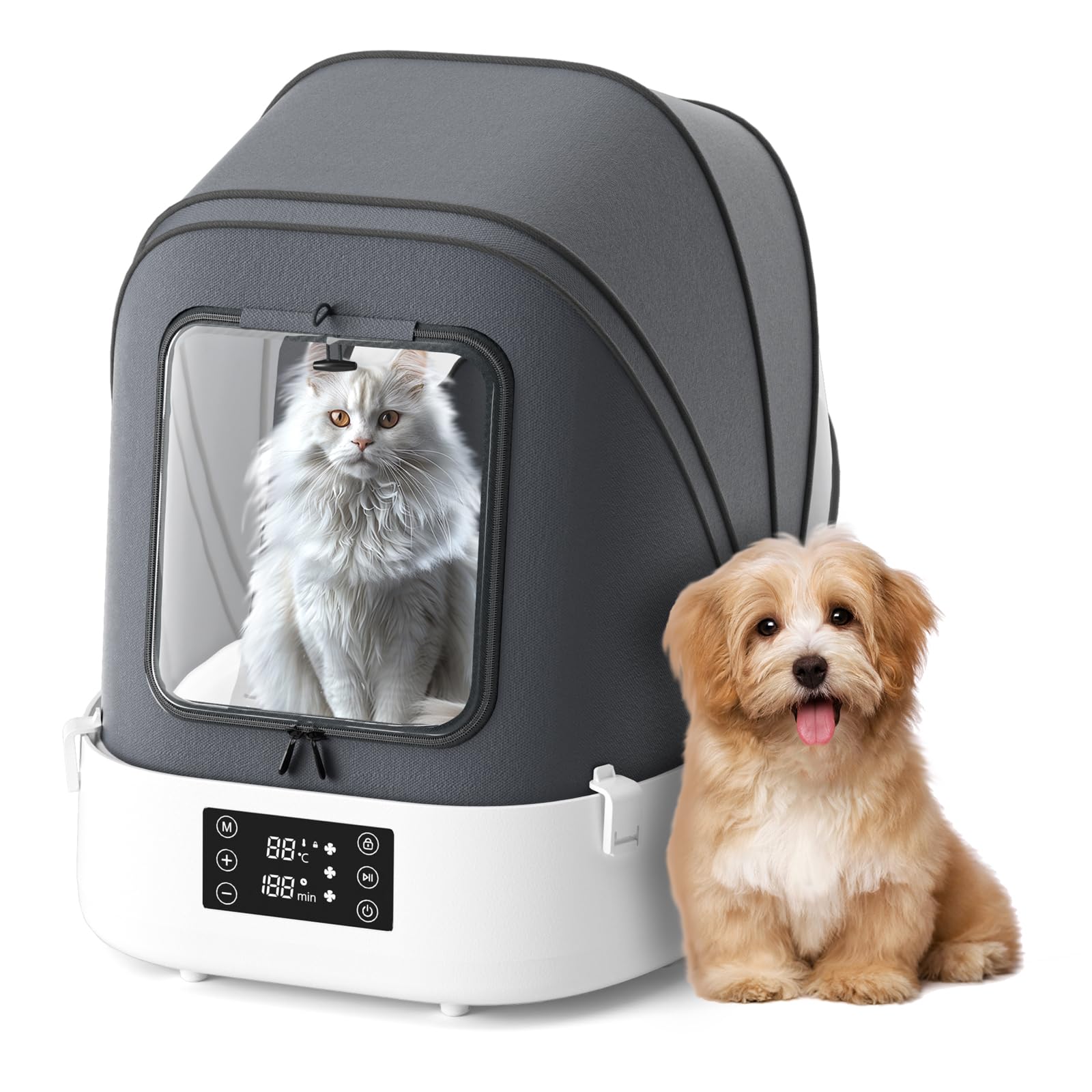 Automatic Pet Dryer Box, 60L Foldable, 360Quiet Airflow, Temperature/Time Control - Grooming Hair Blower For Dogs, Cats & Puppie