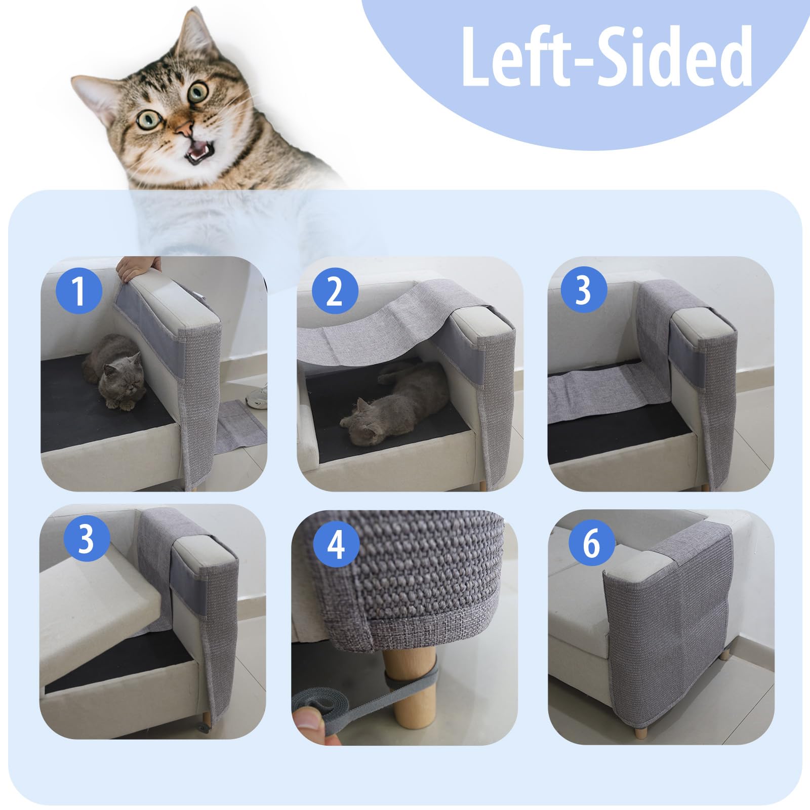 Cat Scratch Couch Protector with Natural Sisal for Protecting Couch Sofa Chair Furniture 23.6  L*19.7  W(Smoke Gray, Left Hand)