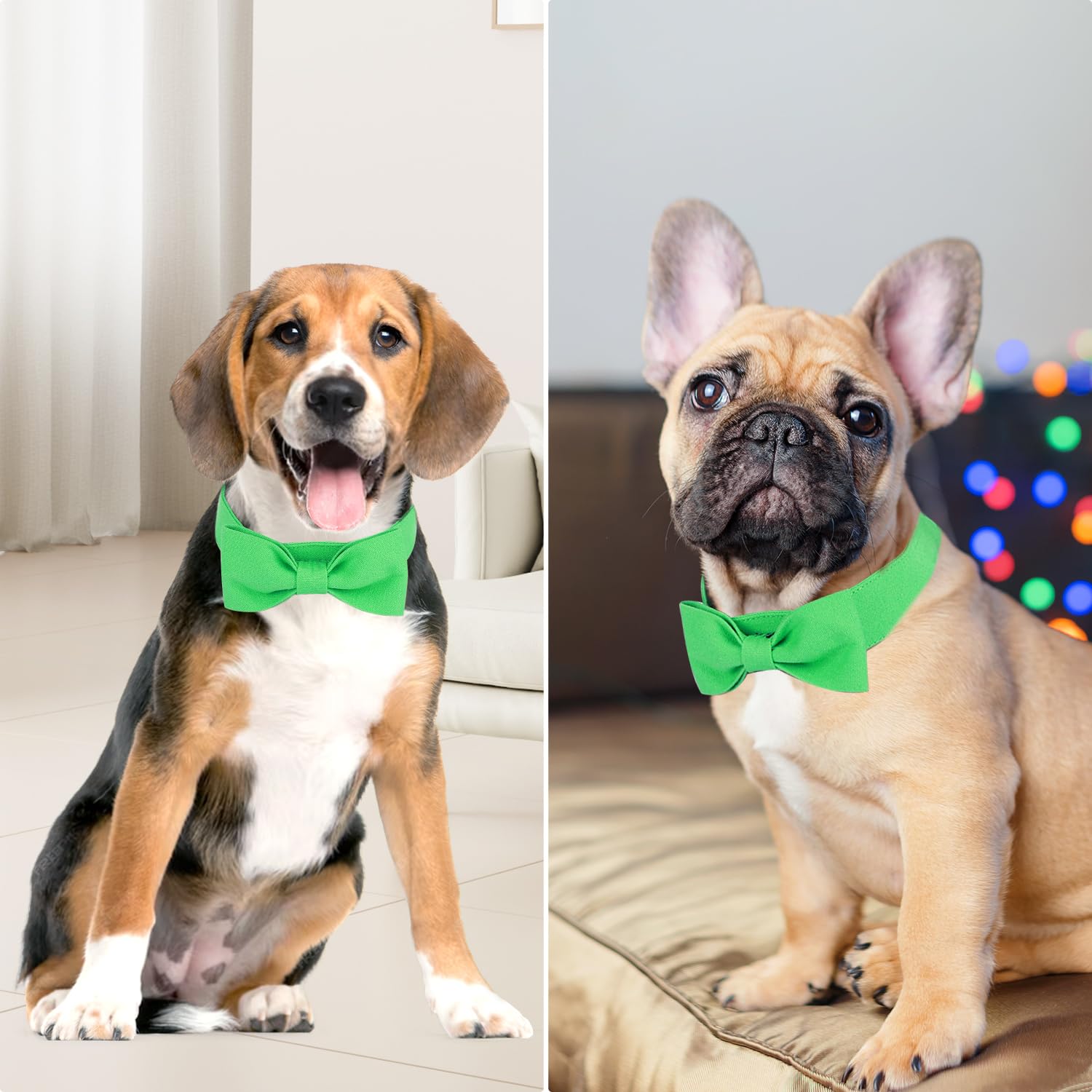 Segarty Dog Bow Ties, Adjustable Green Bowtie Collar For Small Medium Dogs, Durable Cat Neck Tie Tuxedo Comfortable Cotton Pets