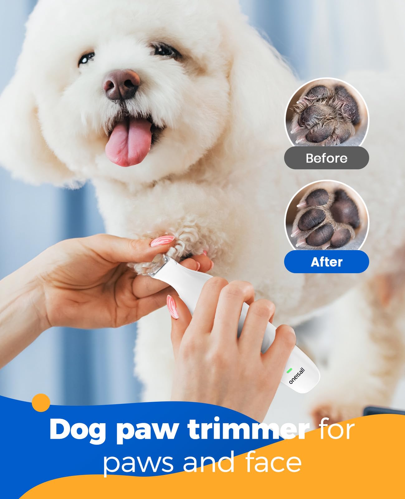Oneisall 4-In-1 Cordless Dog Grooming Kit With 2-Speed Clippers, Low Noise Paw Trimmer & Rechargeable Quiet Nail Grinder For Dog