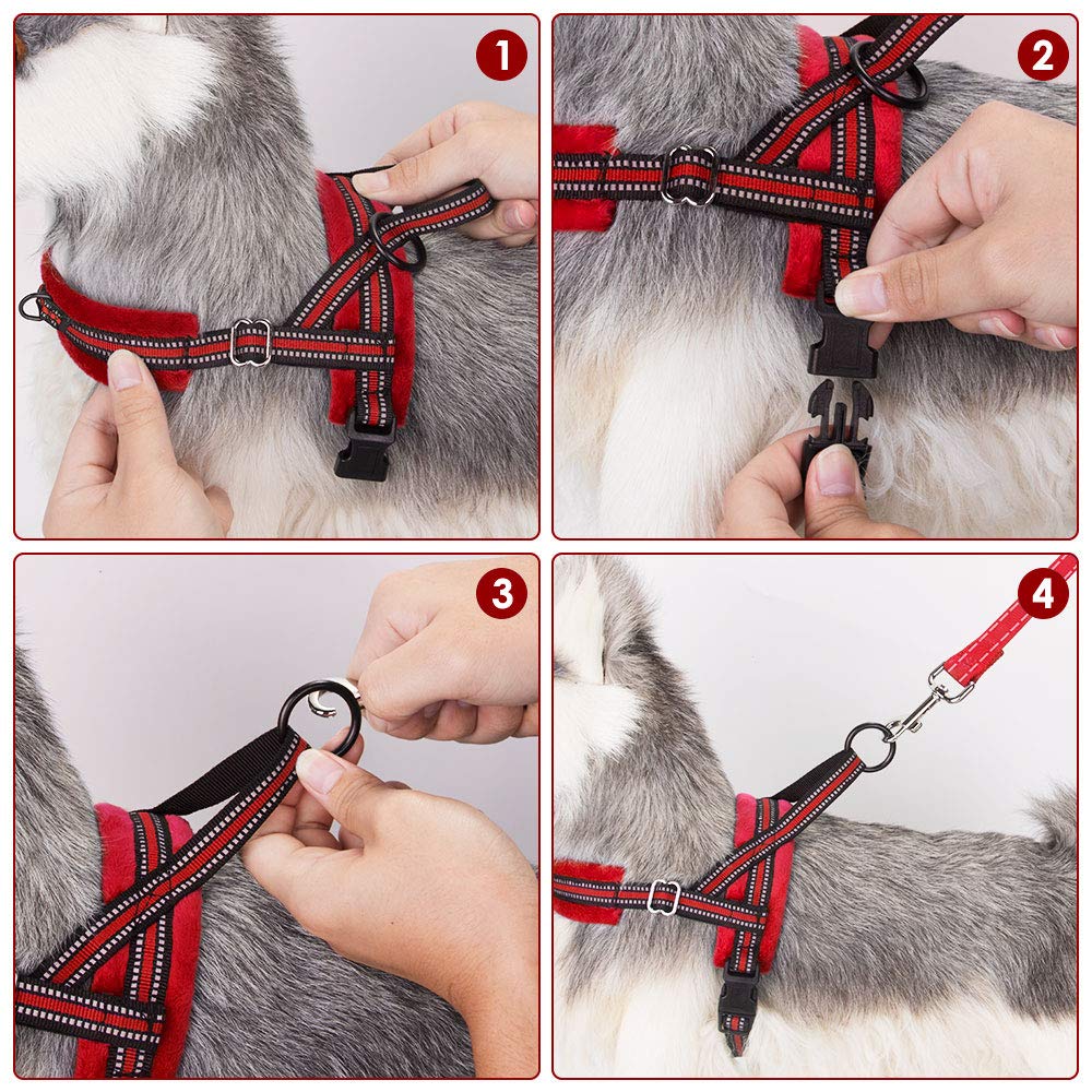 Slowton No Pull Small Dog Harness And Leash Set, Puppy Soft Vest Harness Neck & Chest Adjustable, Reflective Lightweight Harness & Anti-Twist Pet Lead Combo For Small Medium Dogs (R-Front Clip,S)