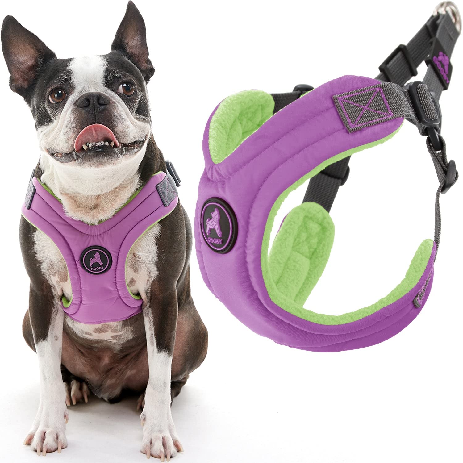 Gooby Escape Free Memory Foam Harness - Purple, Large - No Pull Step-In Small Dog Harness With Four Point Adjustment - Perfect O