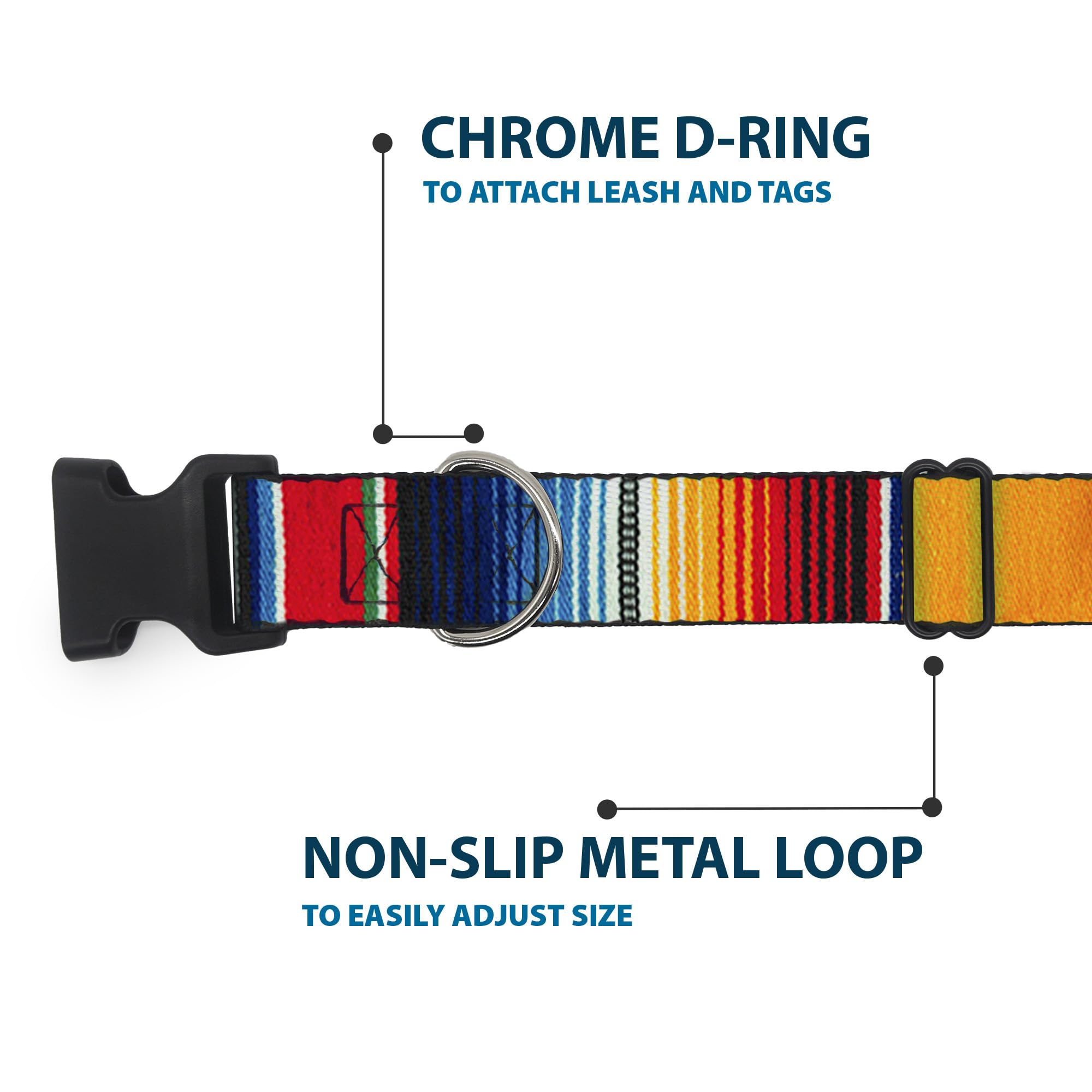 Buckle-Down Plastic Clip Collar - Zarape2 Vertical Multi Color Stripe - 1.5 Wide - Fits 13-18 Neck - Small