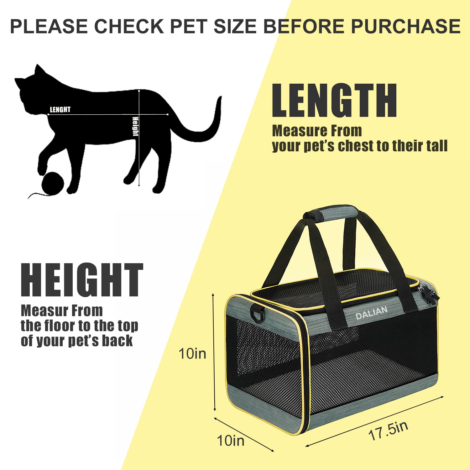 Cat Carrier Airline Approved Pet Carrier,Dog Carrier Soft-Sided Pet Travel Carrier Maximum Pet Weight 17 Pounds 17.5X10 X10
