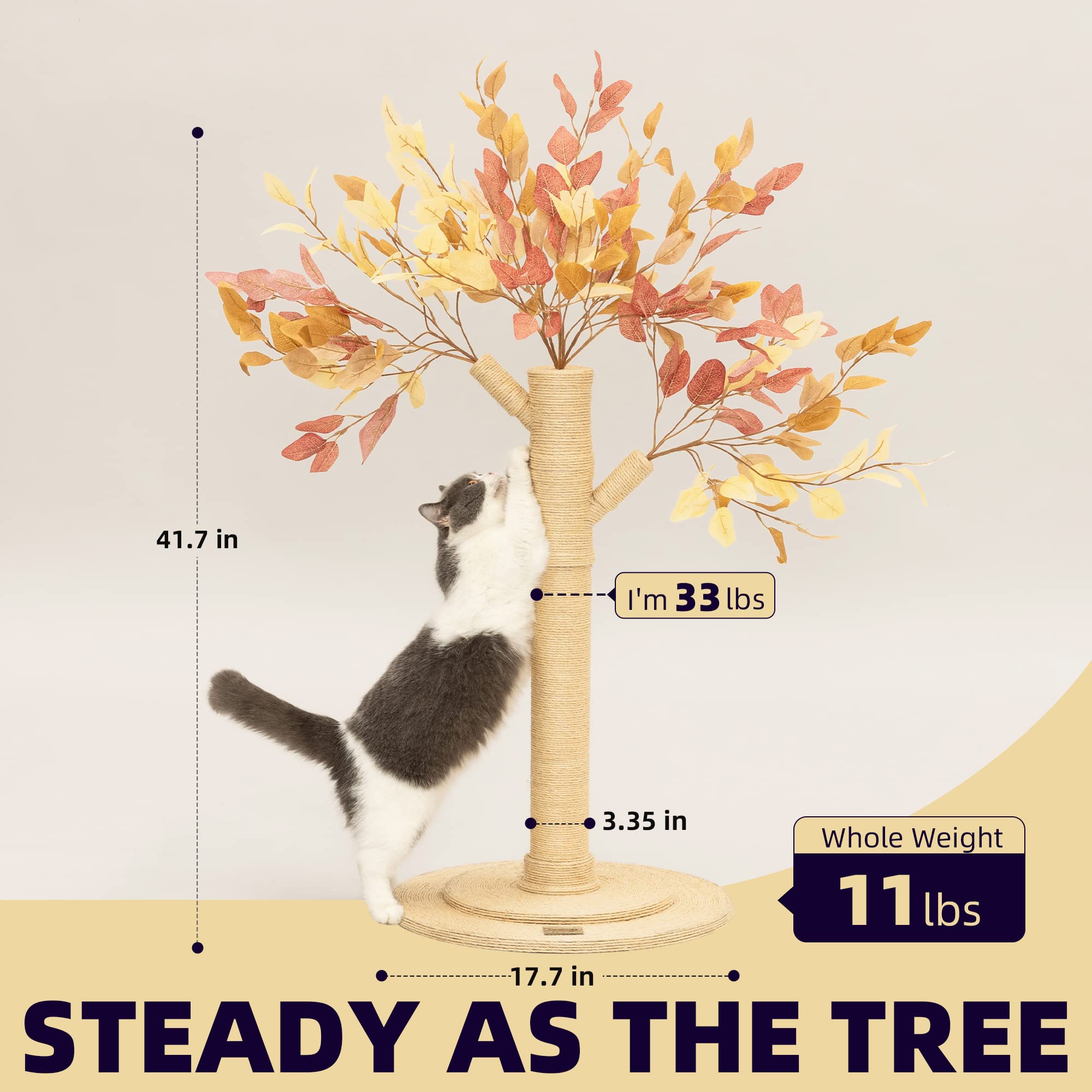 Cat Scratching Post 41.7' Tall Scratching Post For Indoor Cats Cat Scratcher Cat Tree Wrapped Sisal Rope Large Cat Scratching Post Cute Cat Scratching