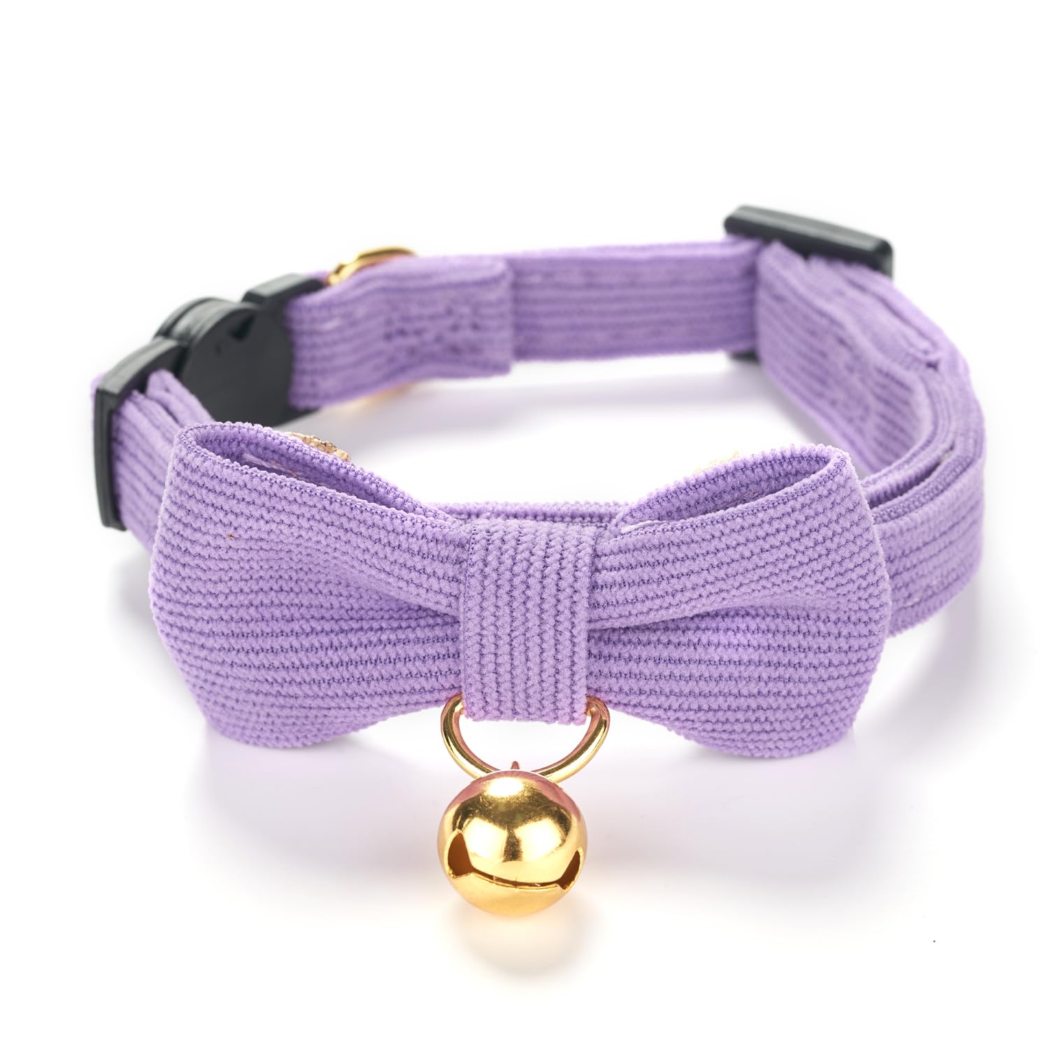 Petiry Soft Corduroy Cat Collar, Plaid Pattern, With Bell And Bowtie, Safety Breakaway Clasp, Adjustable For Kitten And Cats Pur