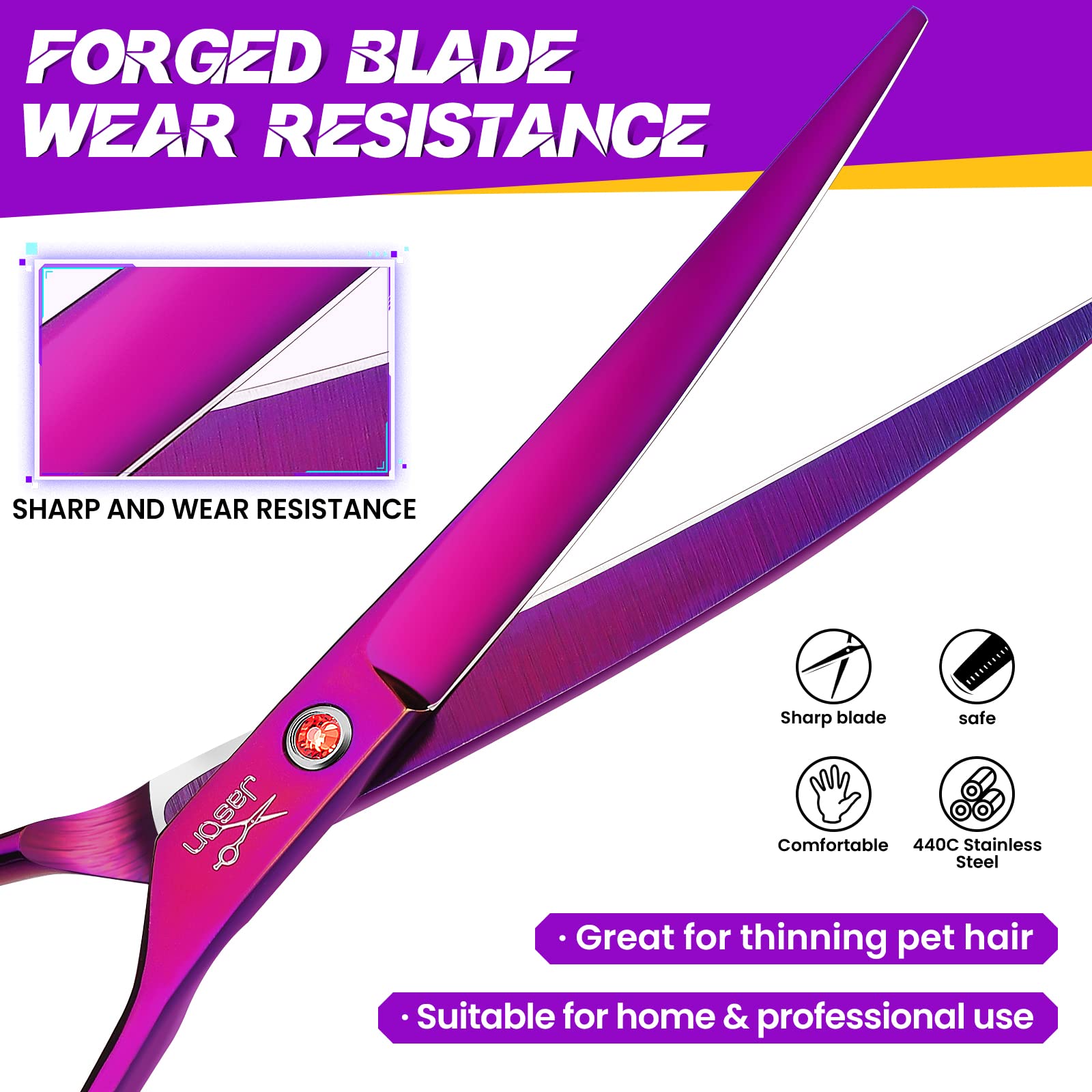 JASON Curved Shears for Dogs - 7.5'' Pet Grooming Scissors with Ergonomic Handle Japanese Stainless Steel Trimming Scissor for D