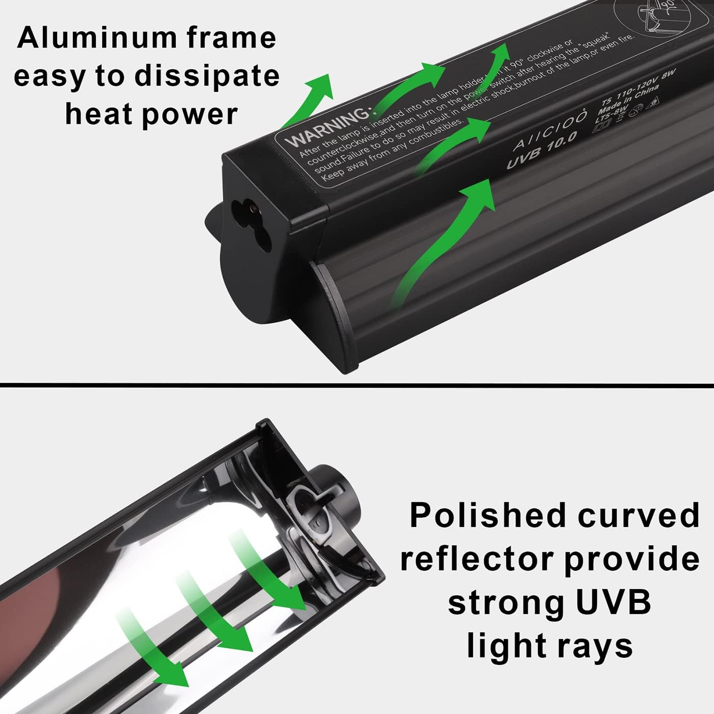 Aiicioo T5 UVB Lighting Combo Kit - 22'' Light Fixture Desert 10.0 Terrarium Hood Light Fixture & High Output T5 HO UVB Bulb for