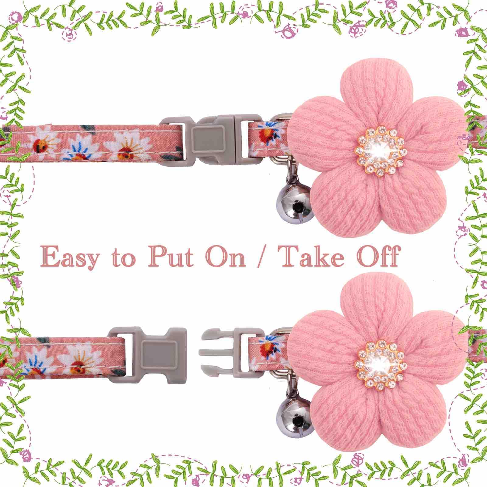 Small Dog Collar With Flower, Puppy Collar For Girl Dog Collars For Small Dogs Cute Dog Collar With Bell, Adjustable Length (Pin