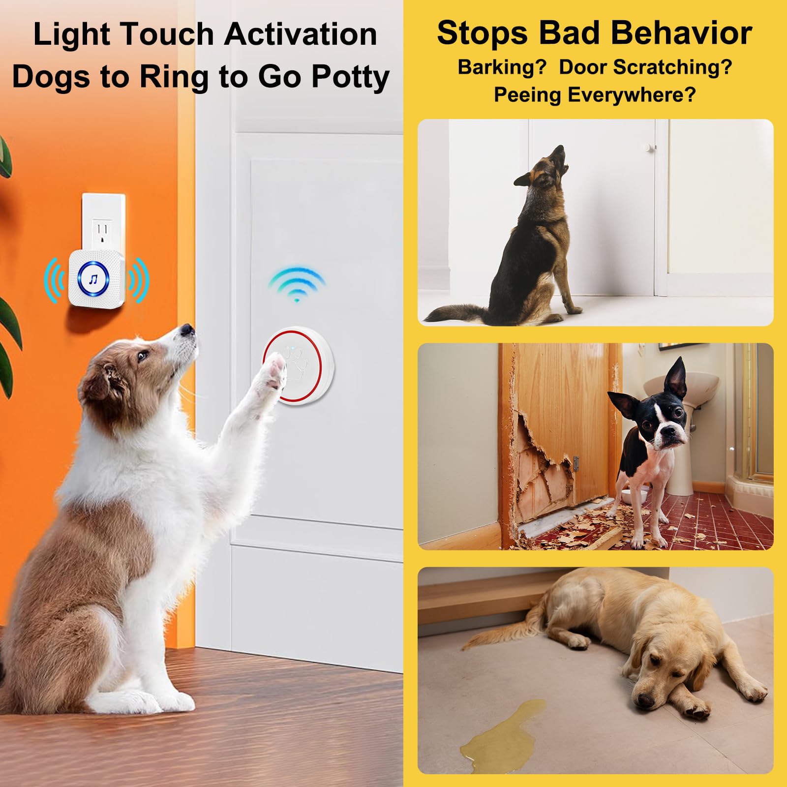 Chunhee Dog Doorbells For Communication-Dog Door Bell Potty Training Wireless Dog Door Bell-Ip55 Waterproof Dog Potty Button