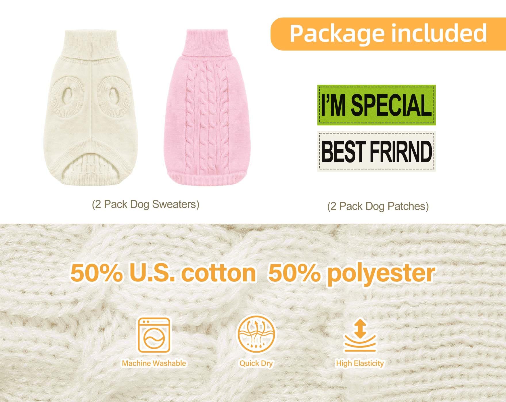 Roseelk 2 Pack Dog Sweaters For Small Dogs - Puppy Medium Warm Clothes In Winter, Turtleneck Pullover Design For Boy Girl Pet, Doggie, Cat, Kitten Chihuahua Bulldog Pug Beagles (M, Pink, Beige)