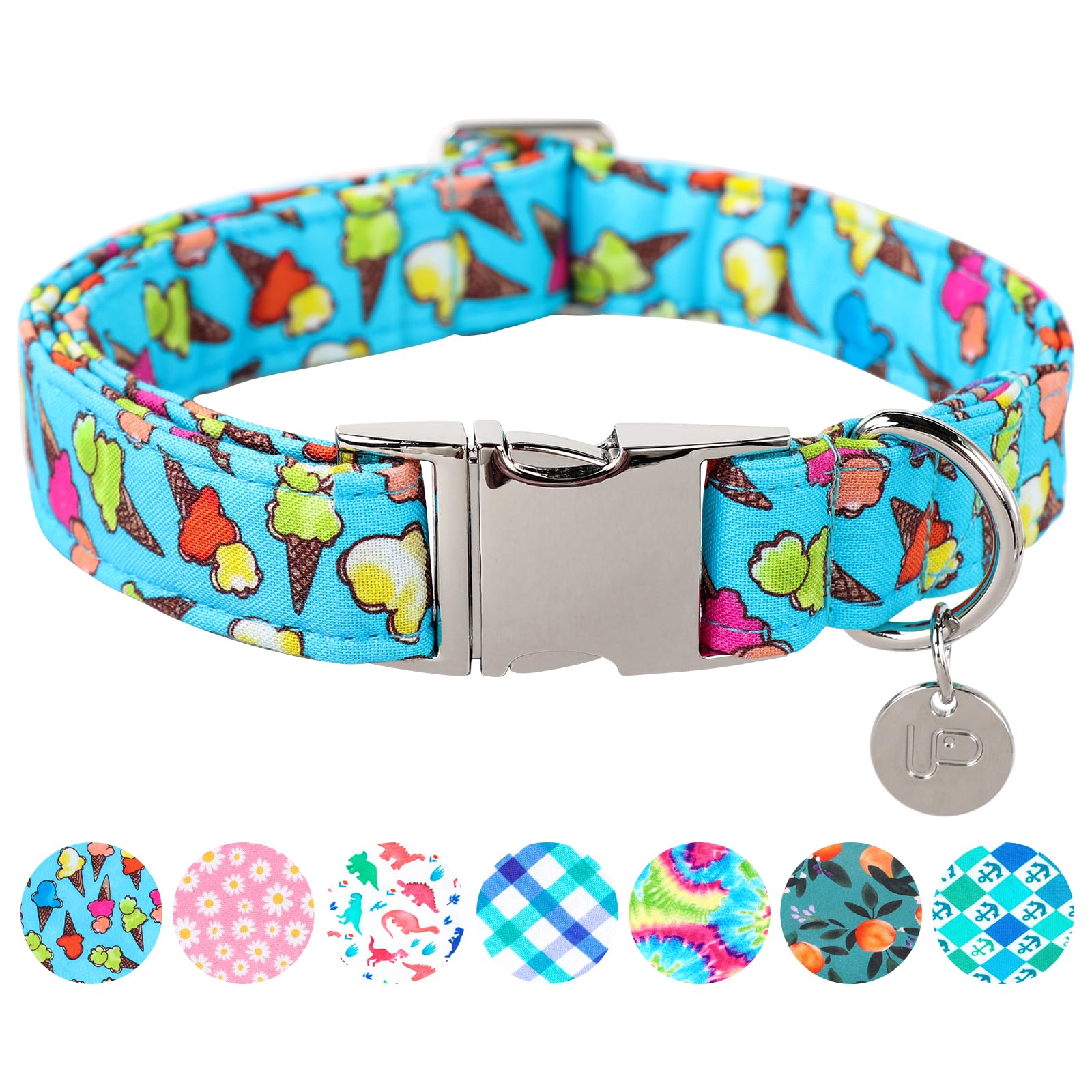 Up Urara Pup Ice Cream Summer Cotton Dog Collar With Metal Buckle Gift Collar For Small Medium Large Girls Or Boys Dogs Cute Dur