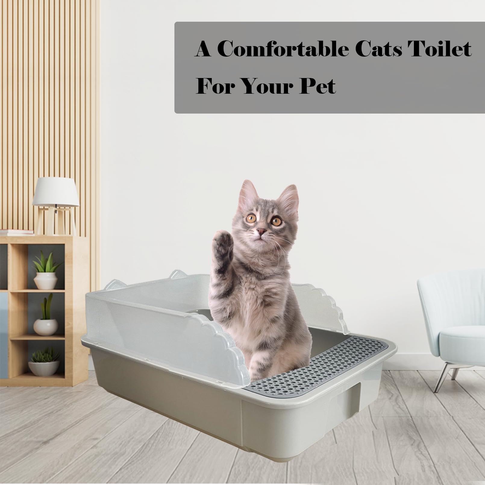Kathson Open Small Cat Litter Box With High Side,Anti-Splashing Kitten Litter Pan,Semi-Enclosed Removable Kitty Cat Toilet With