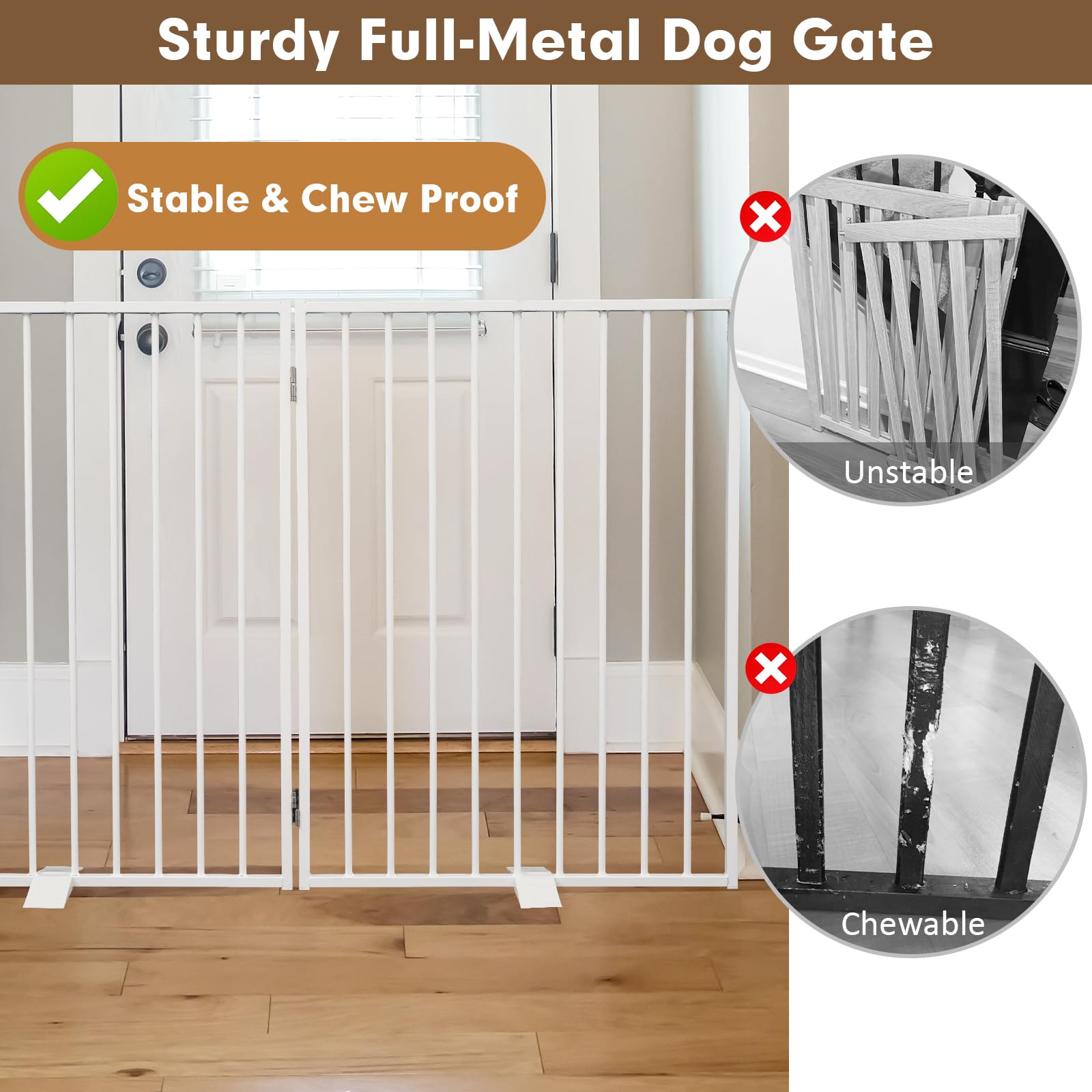 Metal Freestanding Dog Gates,Extra Wide 24'', 32'' Height Foldable Dog Fence For Indoor & Outdoor, Heavy Duty Freestanding Pet B