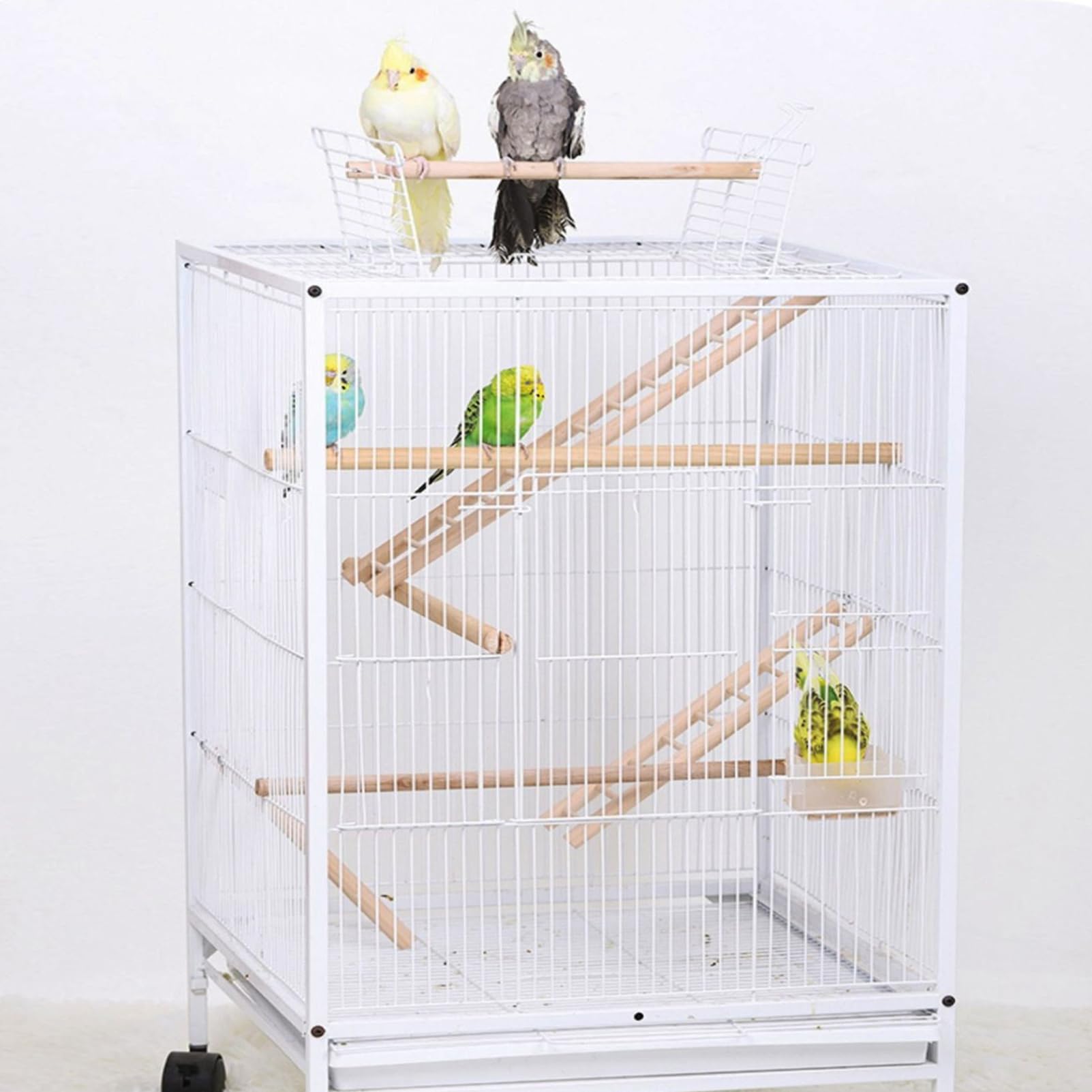 Lwingflyer 2Pcs Birdie Basics Wooden Ladder For Bird Cage Climbing Ladder Toy For Parakeets Parrots Cockatoo (6 Step & 8 Step)