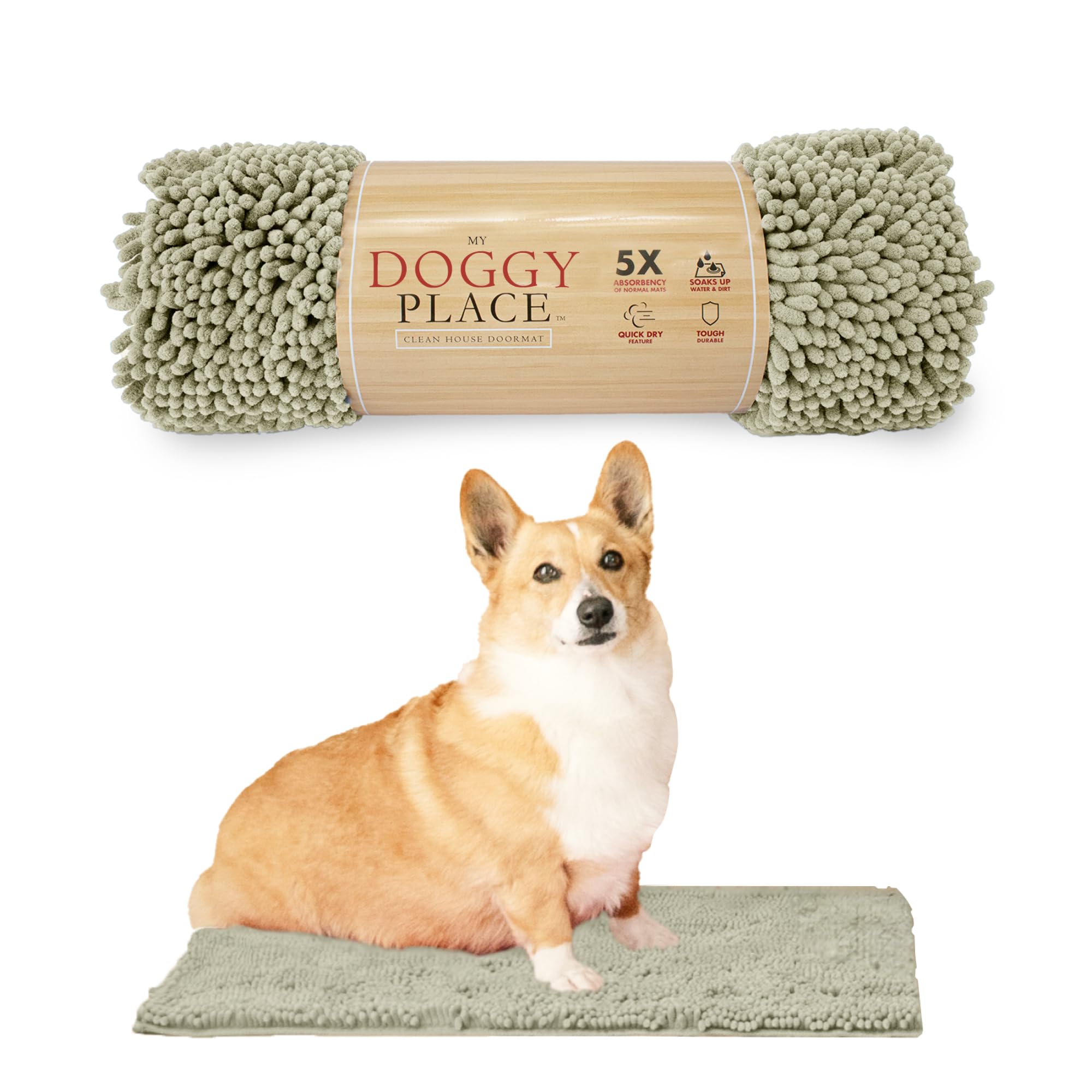 My Doggy Place Microfiber Dog Mat for Muddy Paws, 18 x 24 Oatmeal - Absorbent and Quick-Drying Dog Paw Cleaning Mat, Washer and 