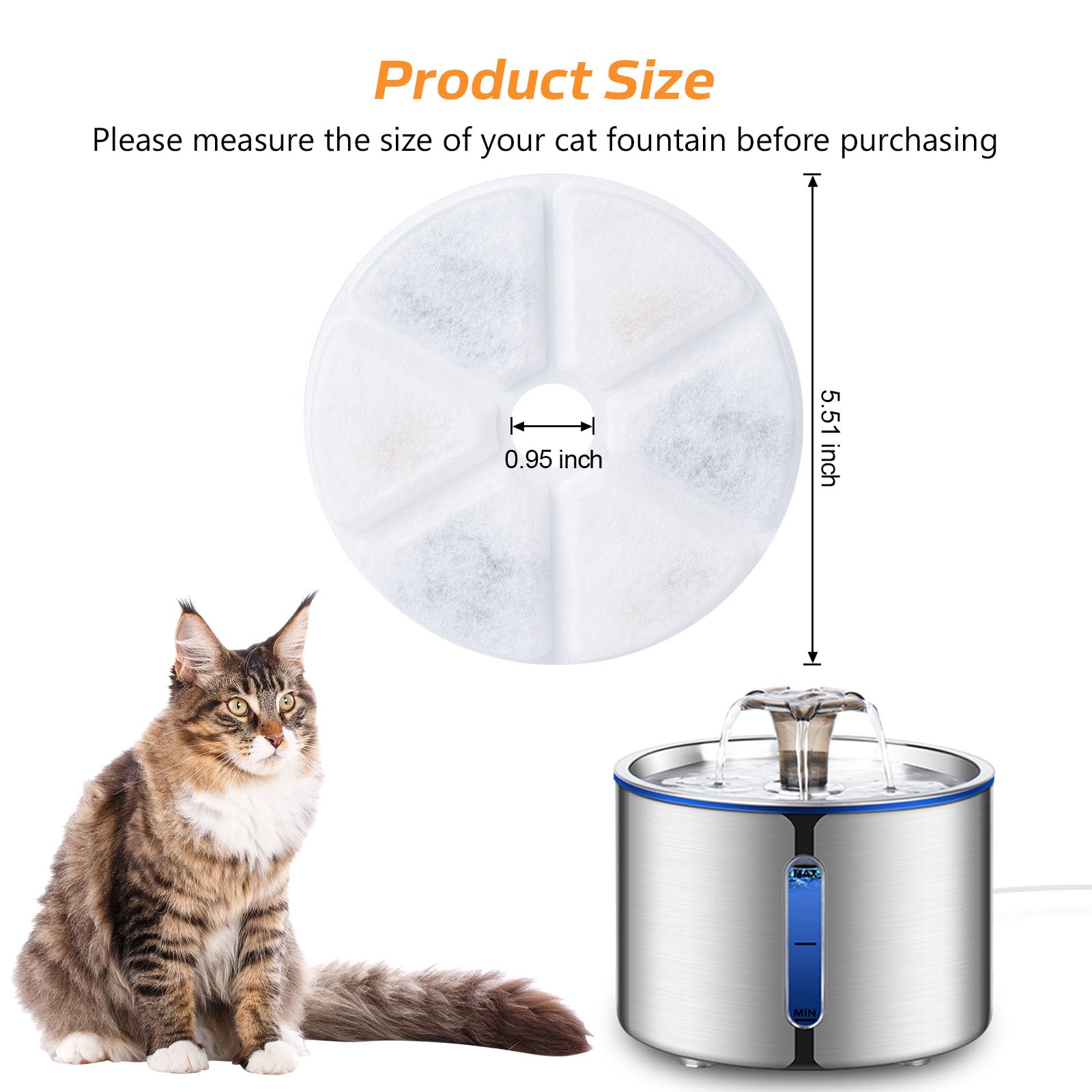 Boorca Cat Water Fountain Filters, 6 Pieces Triple Filtration System Replacement Filter Fit For 84Oz/2.5L Cat Pet Fountain, 6 Fi