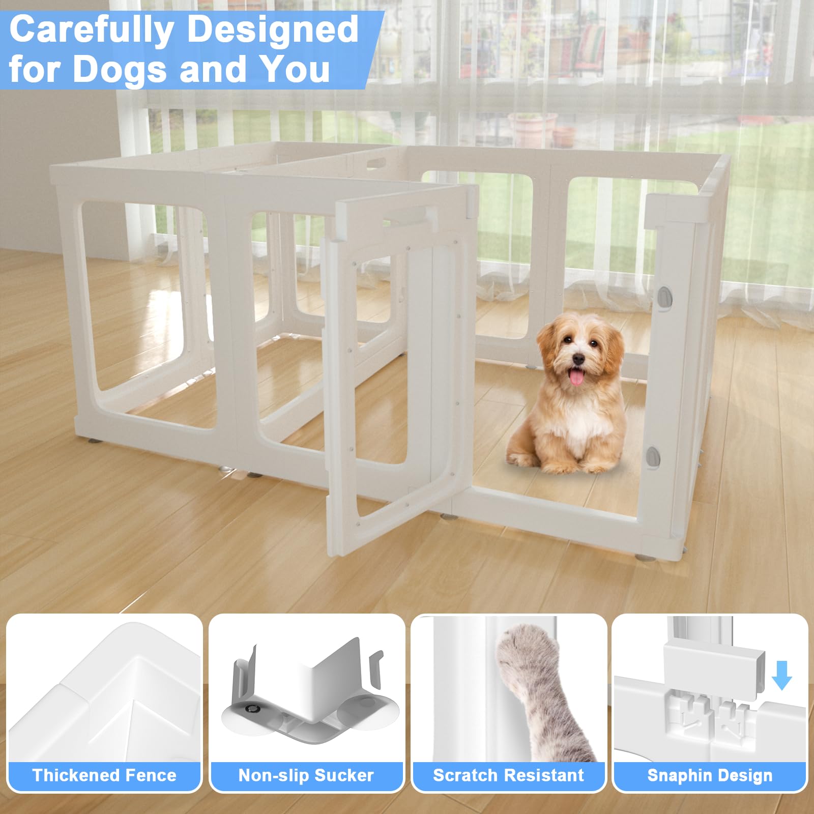 12 Pcs Panoramic Clear Acrylic Dog Playpen With 2 Doors, Acrylic Plastic Dog Playpen For Small Dogs Indoor, Unobstructed Dog Fen