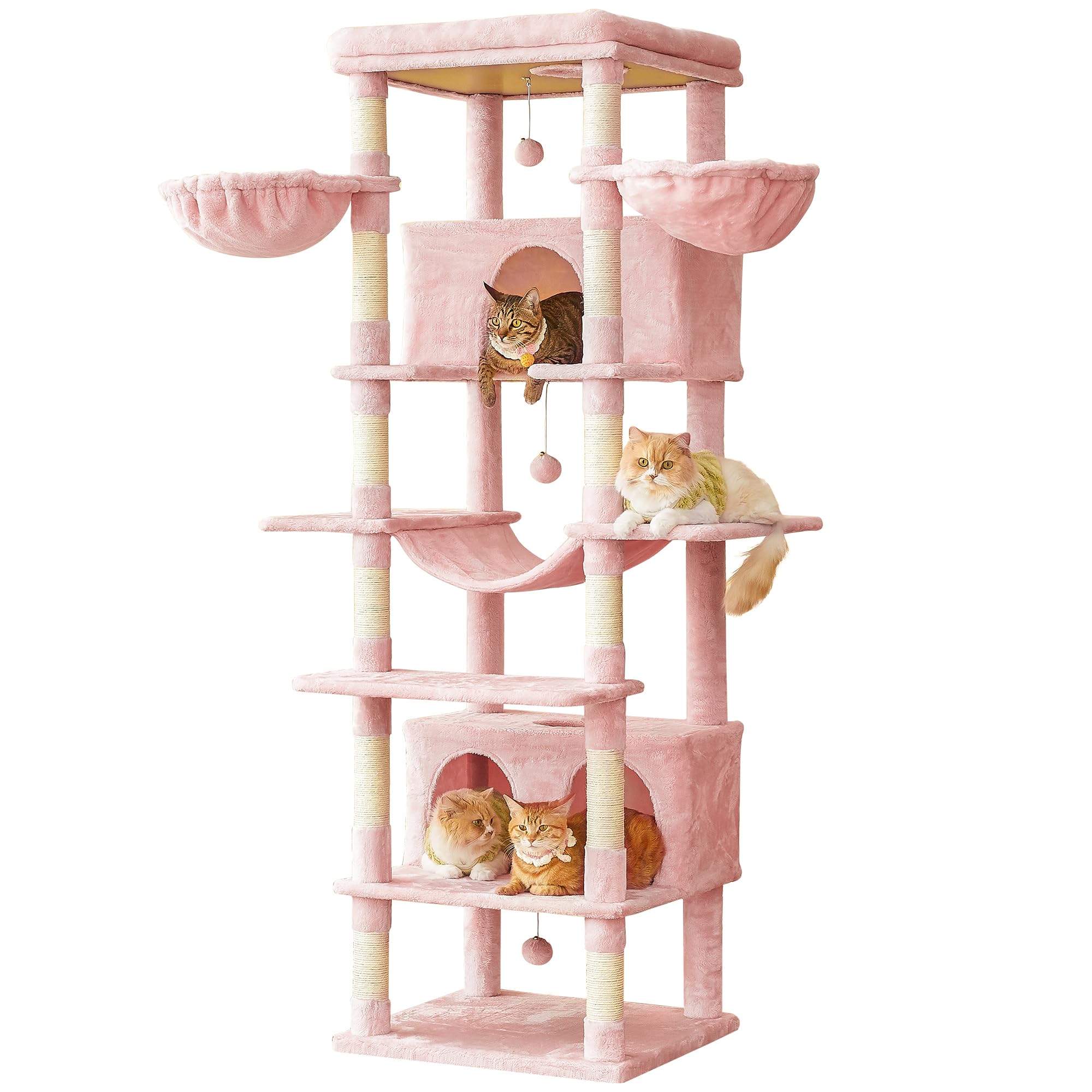 Mwpo Pink Extra Large Cat Tree, 77.6-Inch Tall Cat Tower For Indoor Cats With 2 Condos, Multi-Level Cat Stand For Large Cats, 3 