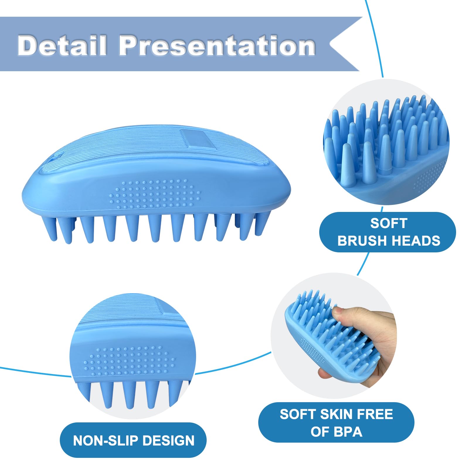 Idqquqq 3Pcs Dog Bath Brush, Dog Shampoo Brush, Dog Scrubber For Bath,Dog Bath Products Are Suitable For Short, Long Haired Dogs