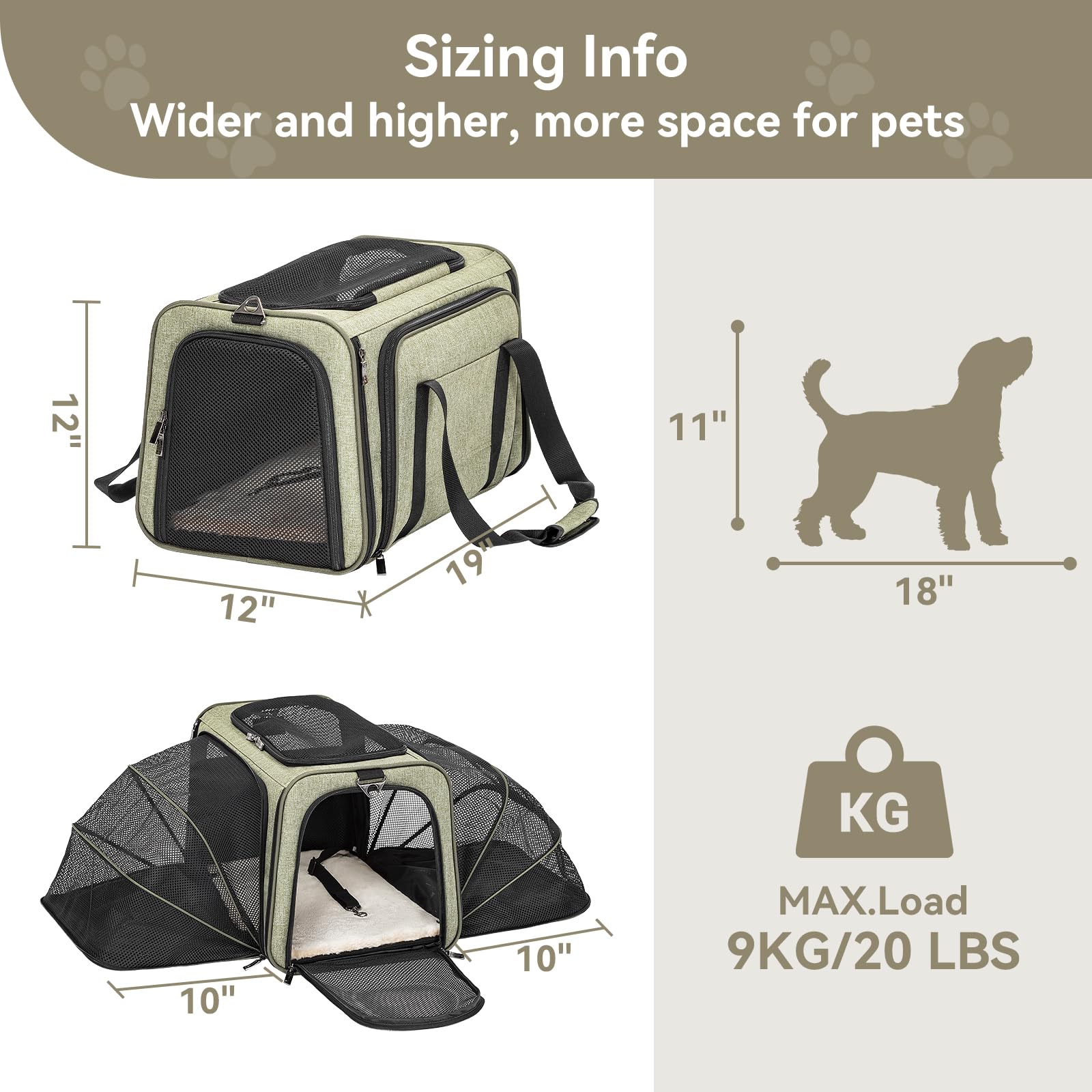 Petsfit Expandable Cat Carrier Dog Carrier, Soft-Sided Portable Pet Travel Carrier, Removable Soft Plush Mat And Pockets, Lockin