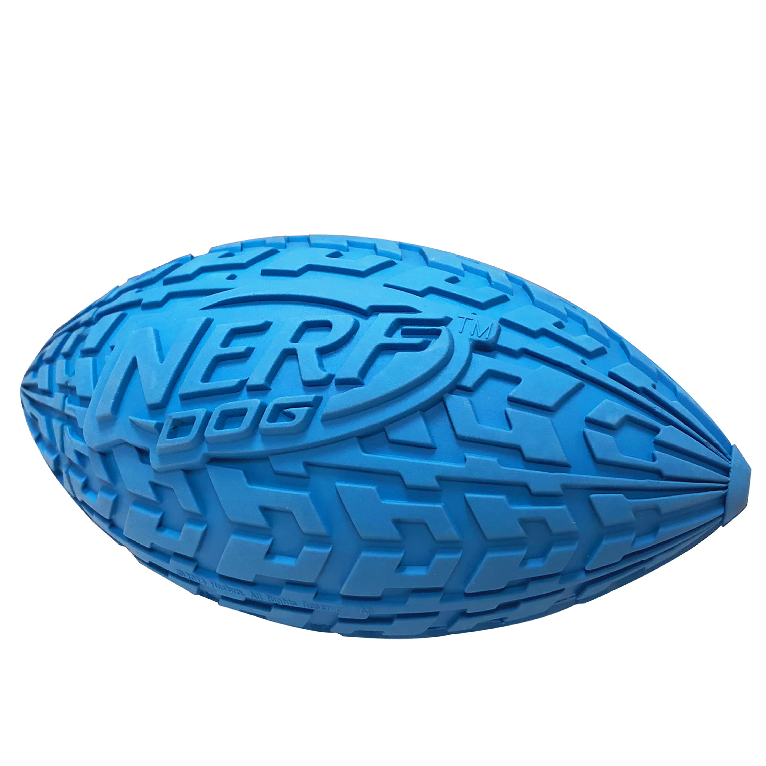 Nerf Dog Tire Football Dog Toy With Interactive Squeaker, Lightweight, Durable And Water Resistant, 6 Inch Diameter For Medium/Large Breeds, Single Unit, Blue (1571)
