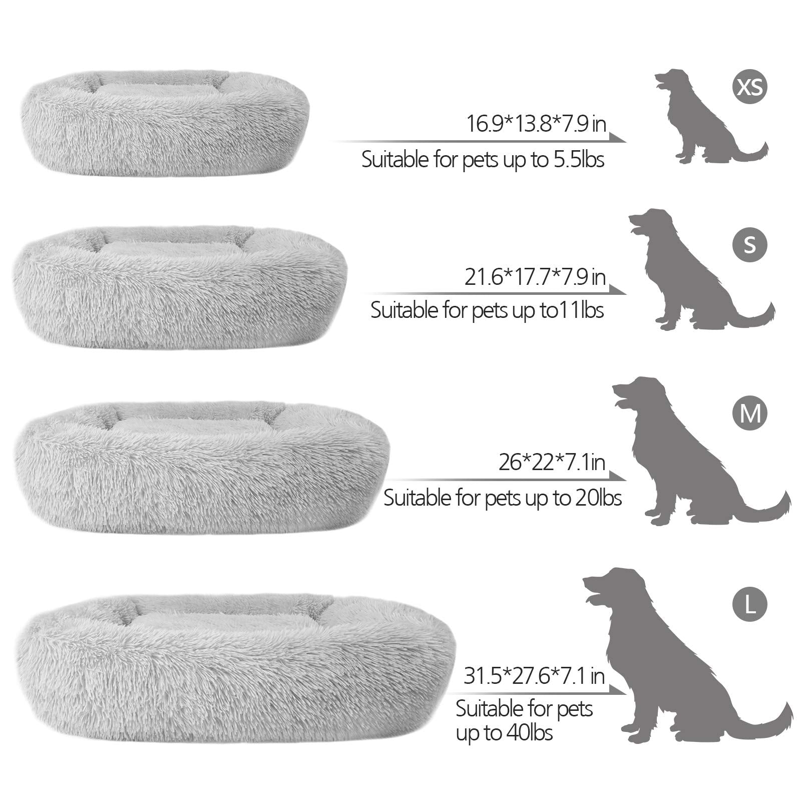 Lucky Monet Dog Bed For Large Dogs 31.5'' X 27.6'', Fluffy Calming Cat Bed, Washable With Sides, Soft Crate For Sleeping (L, Lig