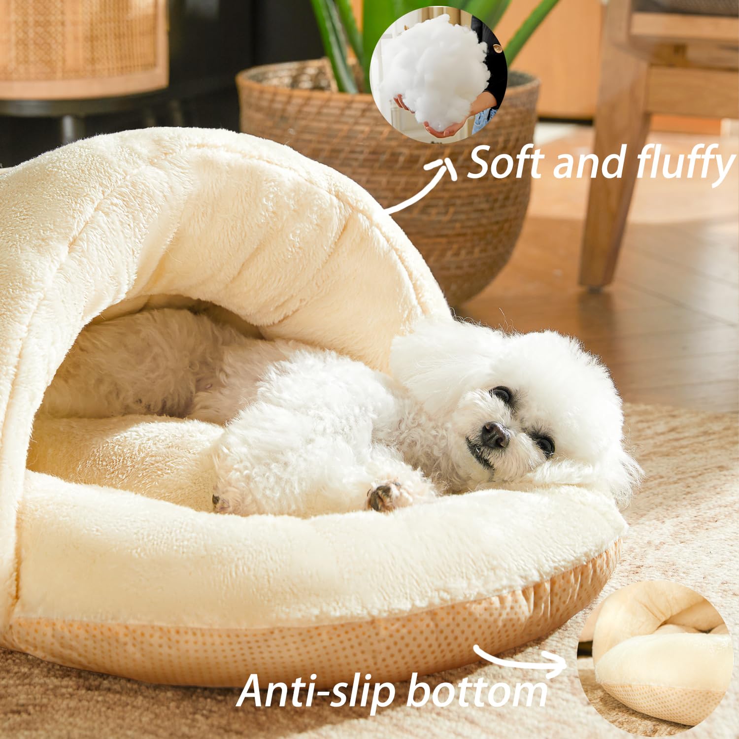 Bed for Dog and Cat, Pet Bed, Ultra Soft Cute Plush Slipper Cat Cave Bed, Anti Slip Warm Pet House Nest, Self-Warming, Ideal for