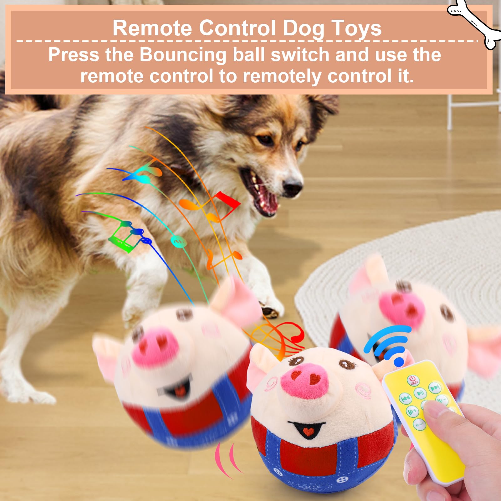 Baborui Remote Control Interactive Dog Toys Pig, Jumping Squeaky Dog Toys With Recording And Music Modes, Rechargeable Moving Do