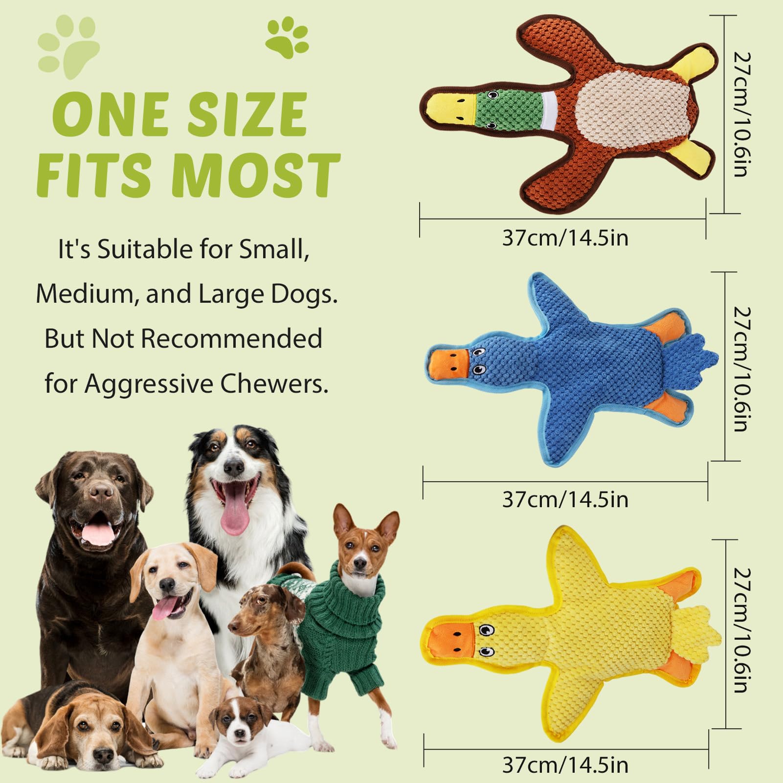Eneston Dog Toys 3-Pack Cute Duck Shapes Puppy Toys No-Stuffing Squeaky And Crinkle Interactive Dog Chew Toy For Small To Large