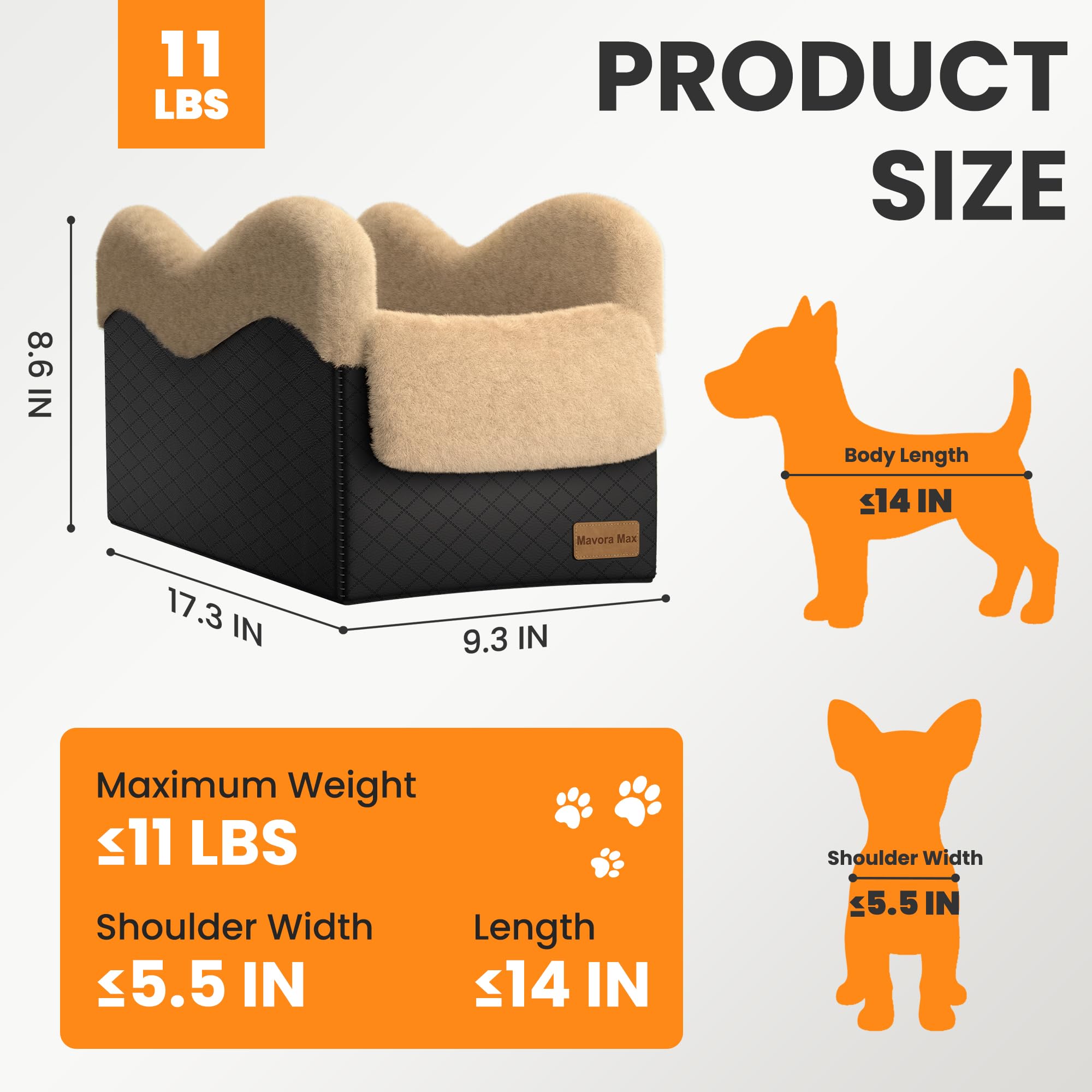 Mavora Max Portable Small Dog Seat for Car,Luxury Center Console Dog Car Seat Booster with Safety Tethers,Auti-Collapse Pet Trav