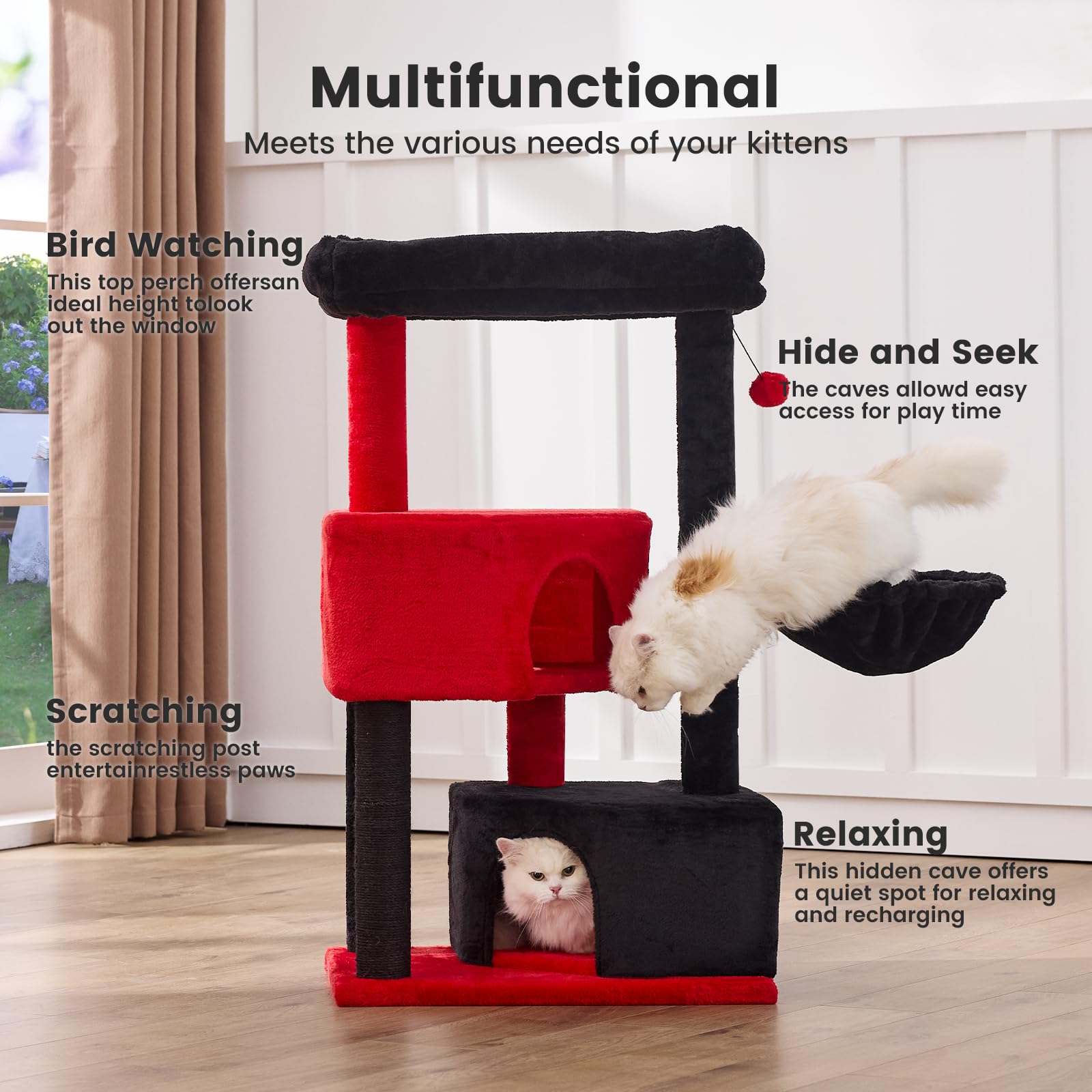 Gardner Pet 41 Tall Gothic Cat Tree for Medium-Large Cats, Heavy Duty Cat Tower with 2.8in Posts & Washable Top Perches, Space-S