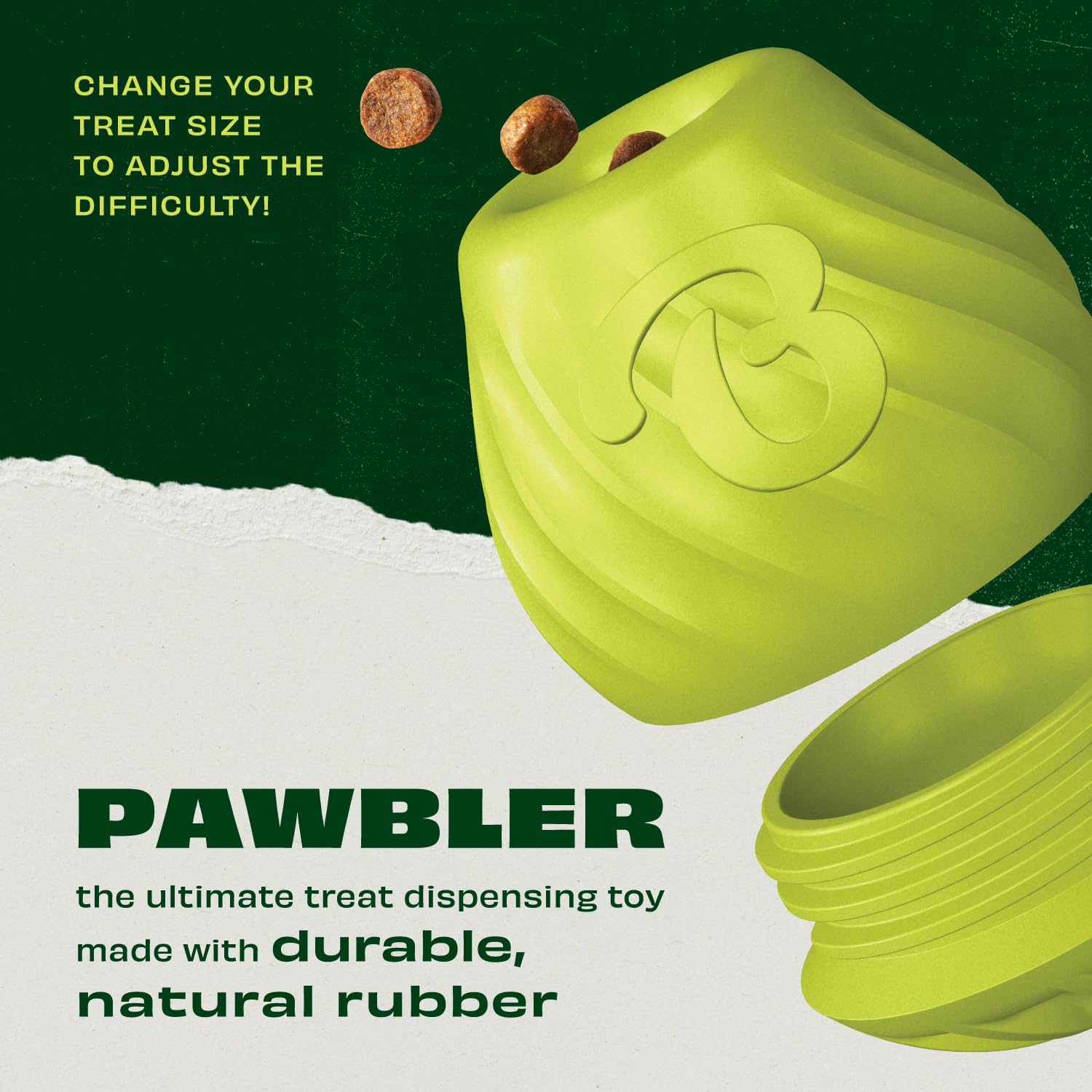 Benebone Pawbler - Natural Rubber Interactive Enrichment Treat And Kibble Dispensing Dog Toy - Great For Boredom - Medium/Large