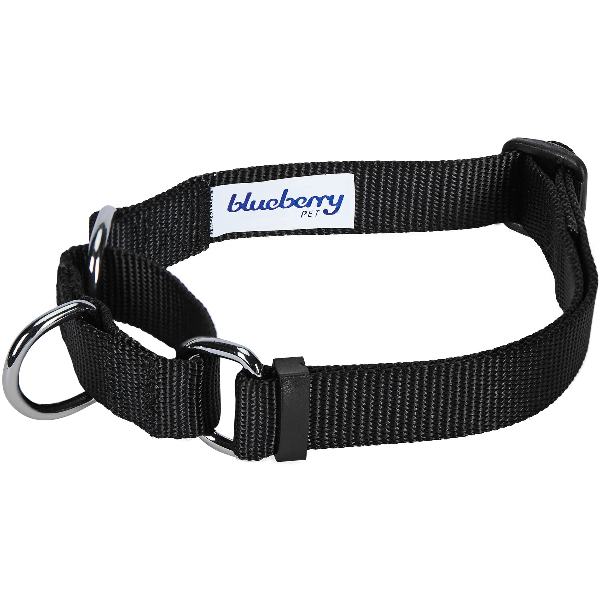 Blueberry Pet Essentials Martingale Safety Training Dog Collar, Black, Medium, Heavy Duty Nylon Adjustable Collars For Dogs