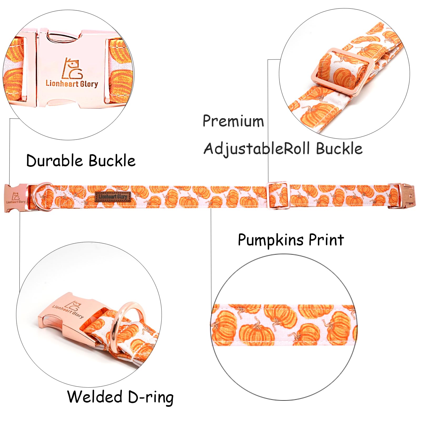 Lionheart Glory Halloween Dog Collars Pumpkin Dog Collar Heavy Duty Adjustable Fall Dog Collar For Large Collar Dog Female Or Ma