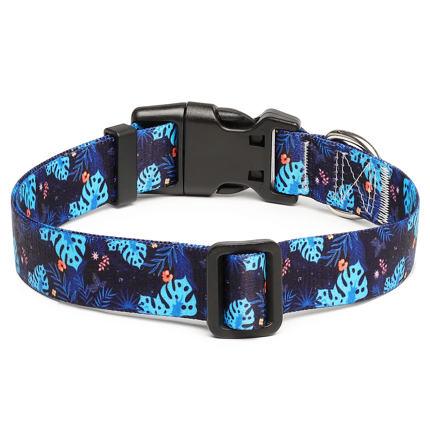 Mercano Adjustable Dog Collar - Special Design Patterns, Soft Nylon Comfortable Durable Pet Collar For Small Medium Large Dogs (L, Monstera)