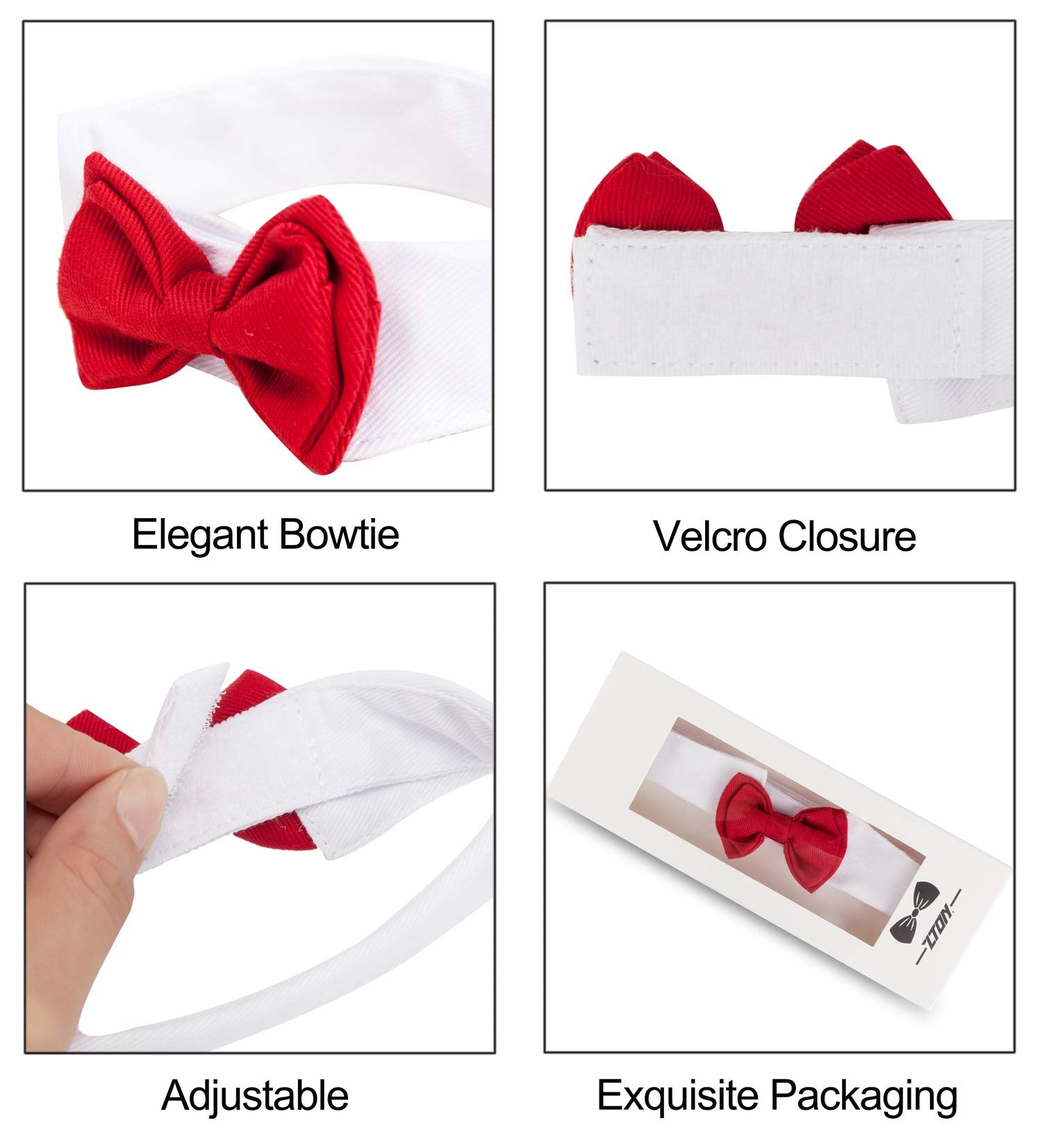 Zton Handcrafted Adjustable Formal Pet Bowtie Collar Neck Tie For Dogs & Cats (S, Red)