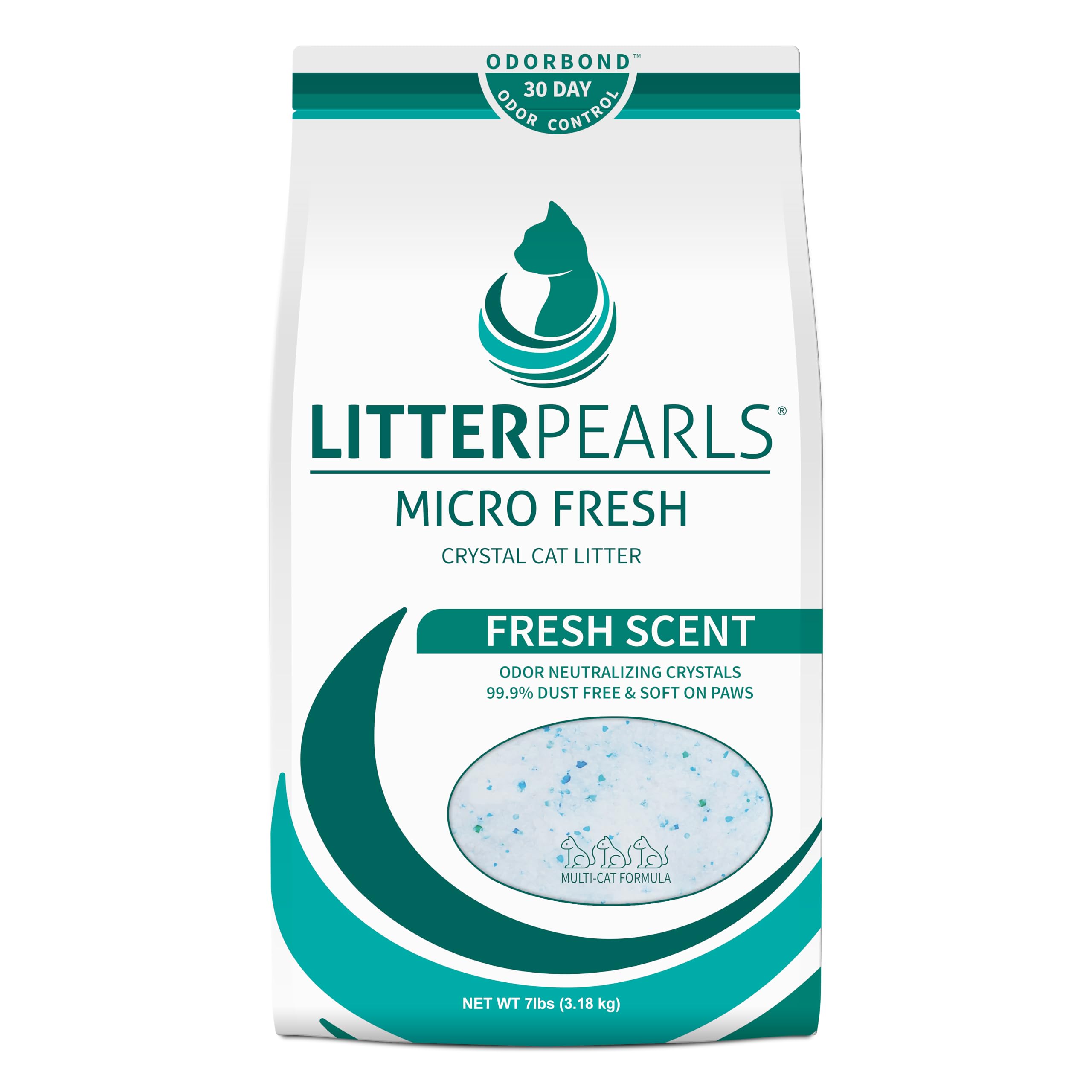 Litter Pearls Crystal Cat Litter With Odorbond- Superior Odor Control, Soft-On-Paws, Low Dust, 7Lb, Micro Fresh