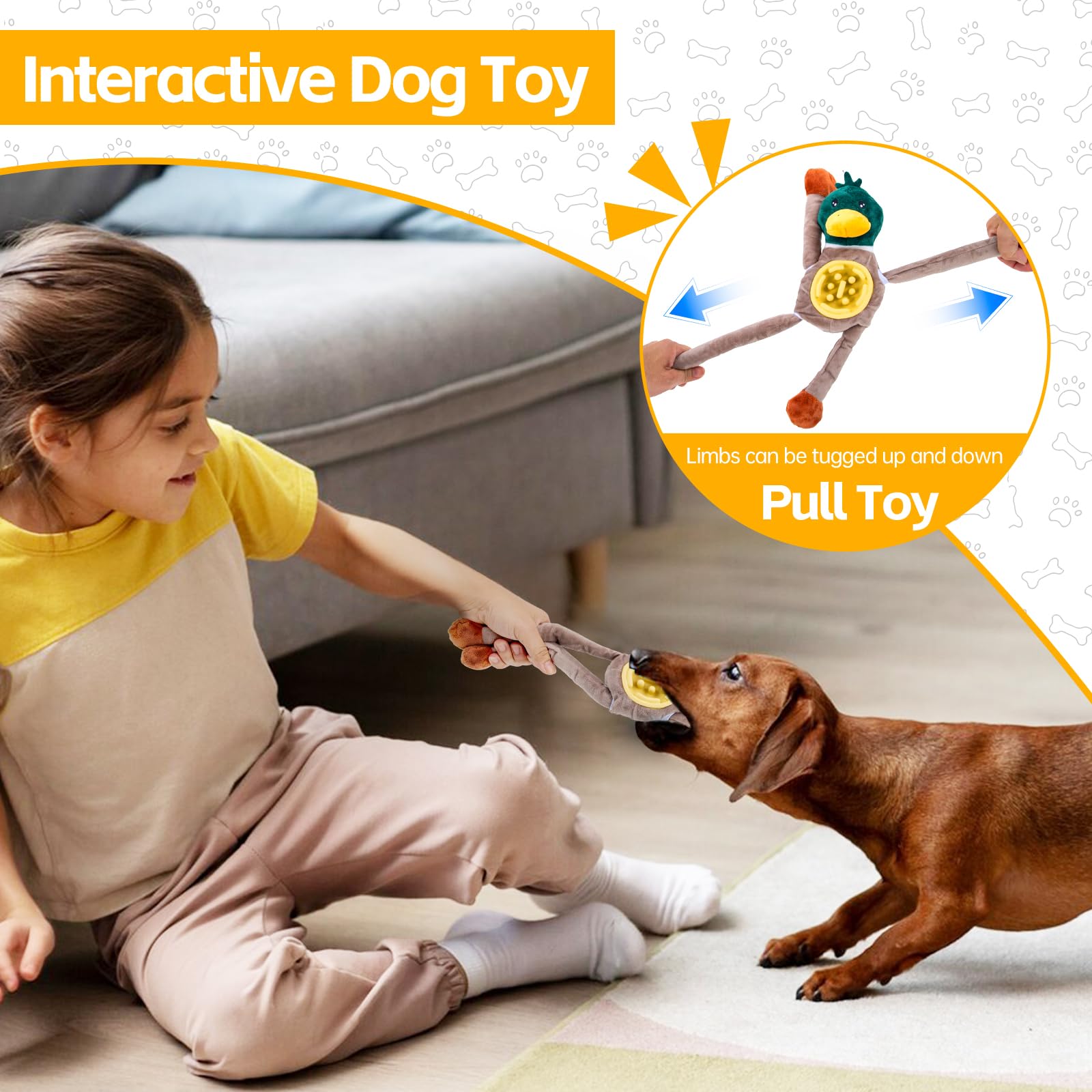 Stankeloko Squeaky Dog Toys, Interactive Plush Duck Chew Toy For Pets - Safe & Durable,Slow Feeder Dog Bowl,Ideal For Puppies &