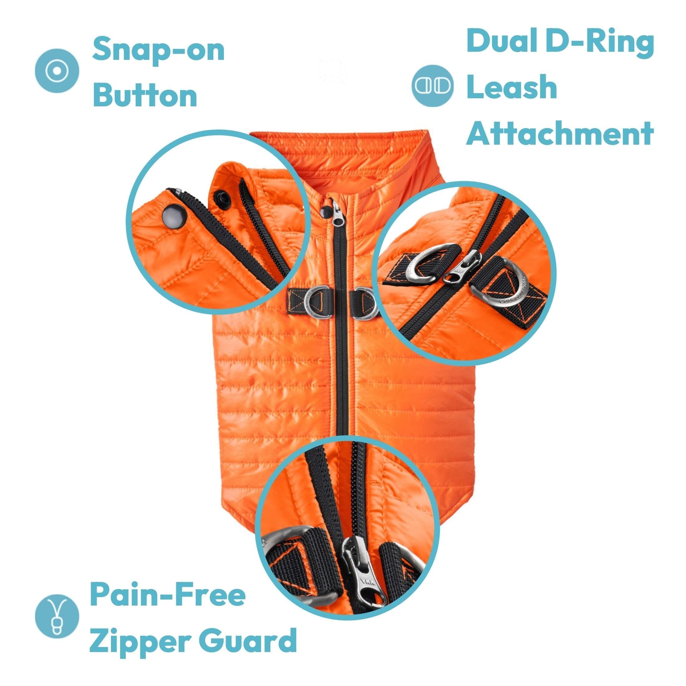 Gooby Puffer Vest Dog Jacket - Blue, Medium - Ultra Thin Zip Up Wind Breaker with Dual D Ring Leash - Water Resistant Small Dog