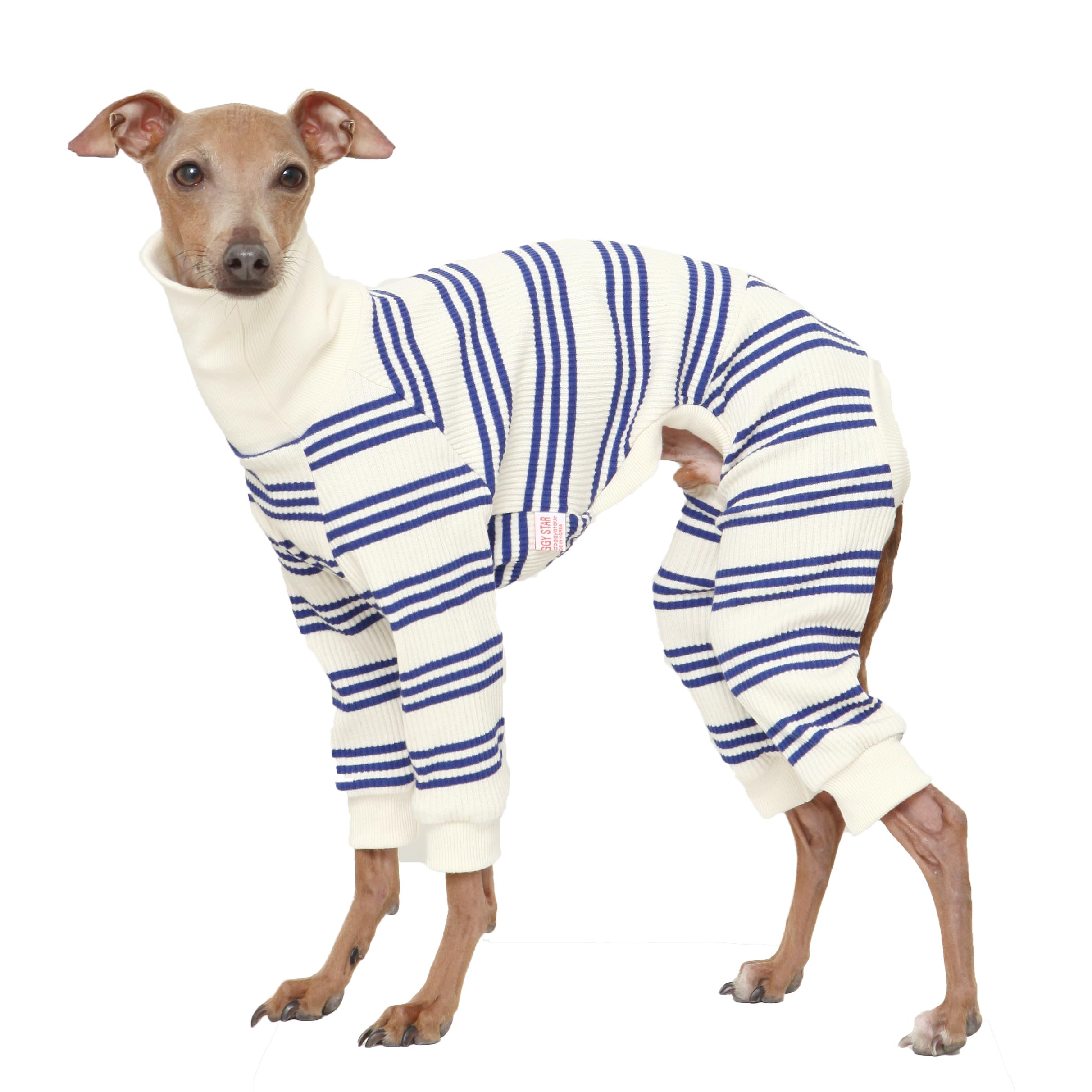 D Doggy Star Italian Greyhound Clothes Soft Stretchy Onesie Refined Stripe Outfit Whippet For Dog Coat (3Xl,Onsi Blue Str)