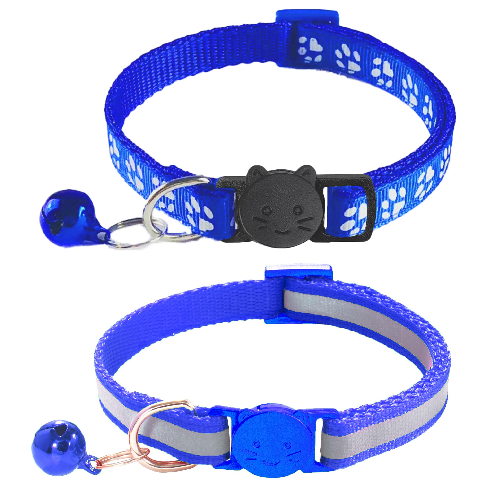 2 Pack Breakaway Cat Collars with Bells, Reflective Design and Claw Print Design, Safety Buckle Kitten Collars Adjustable from 7
