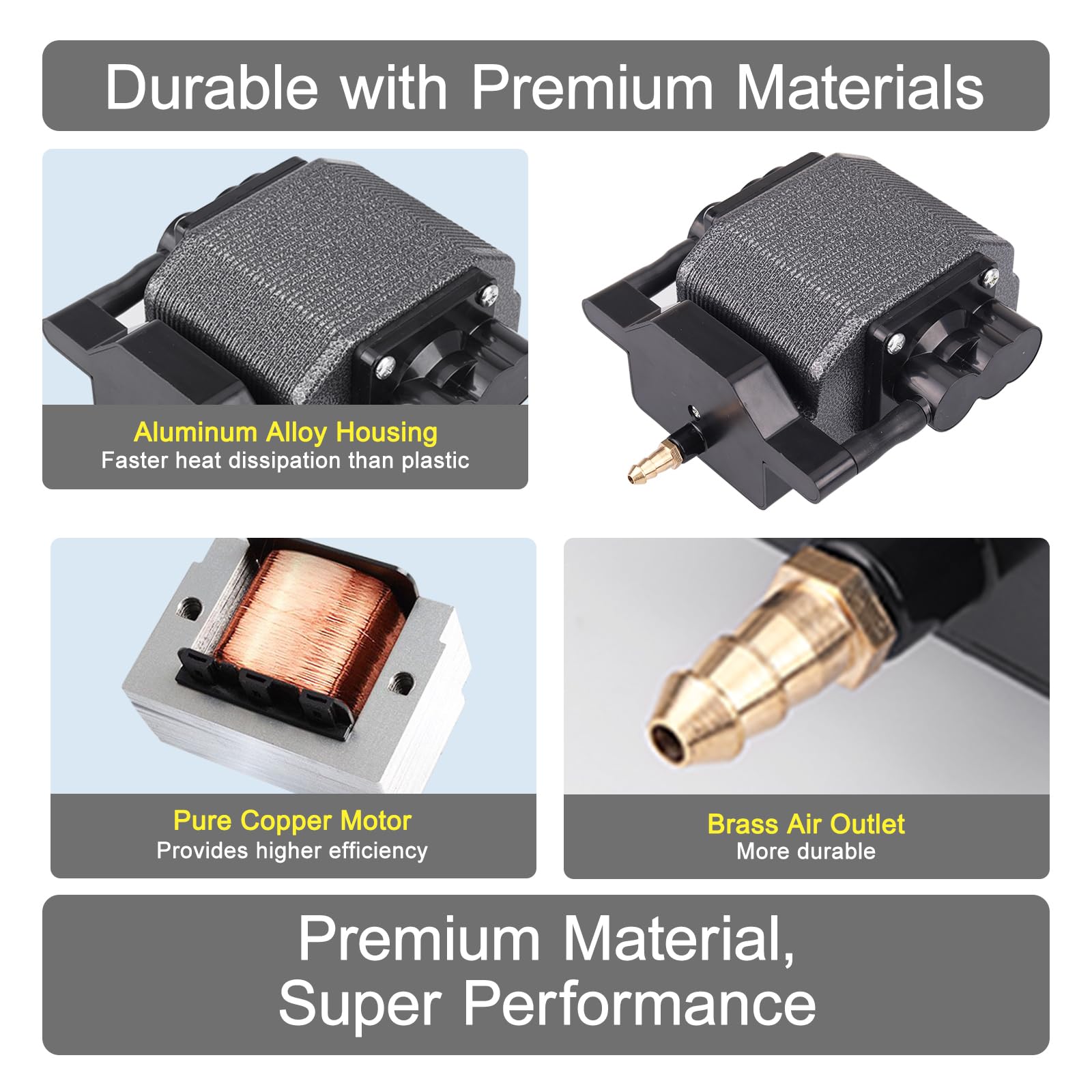 AquaMiracle Quiet Fish Tank Air Pump 475GPH 0.03MPa 16W High Pressure Aquarium Air Pump Commercial Air Pump Pond Aerator Bubbler