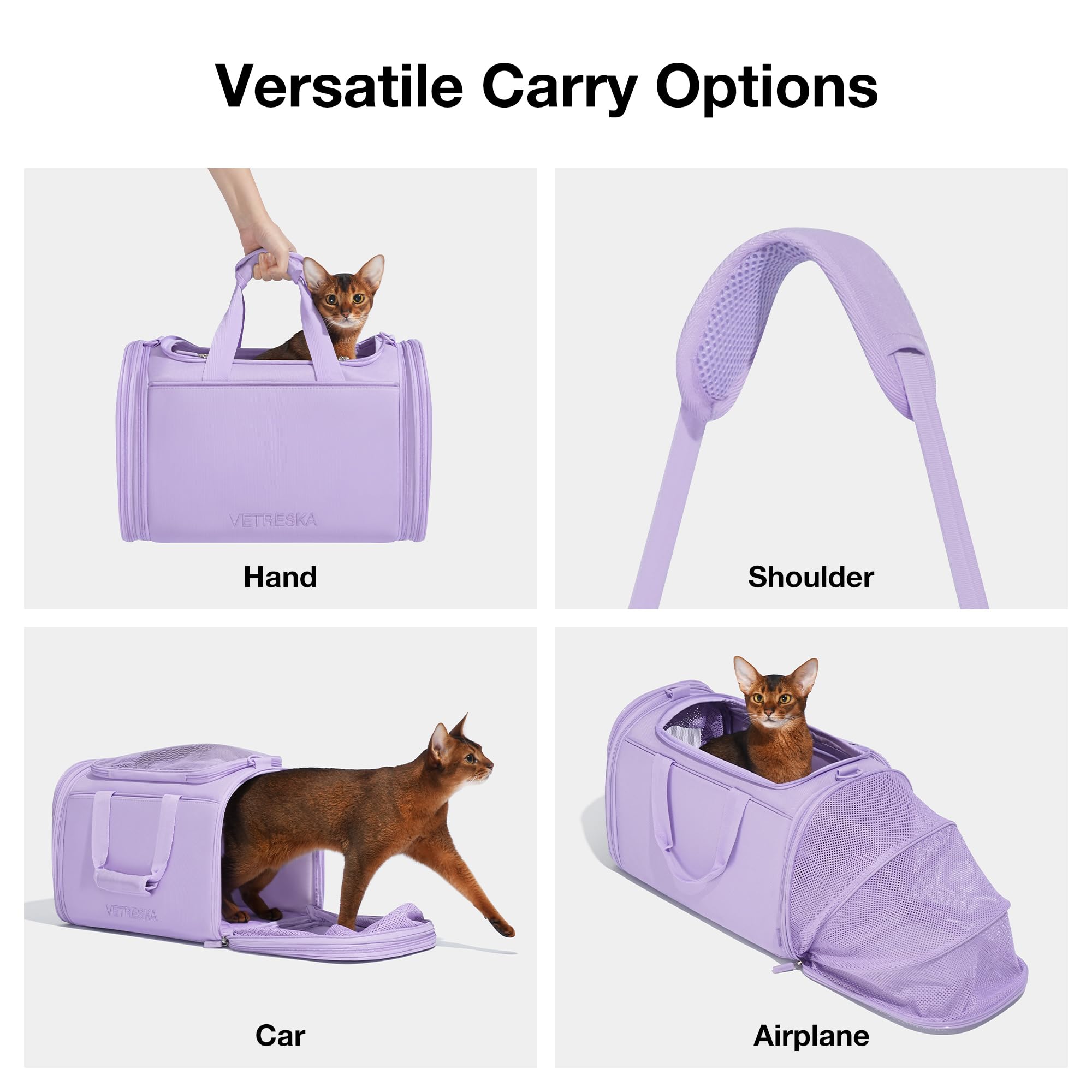 Vetreska Expandable Cat Carrier,Dog Carrier For Small Medium Puppies,Soft-Sided Pet Carrier Airline Approved,Collapsible Travel